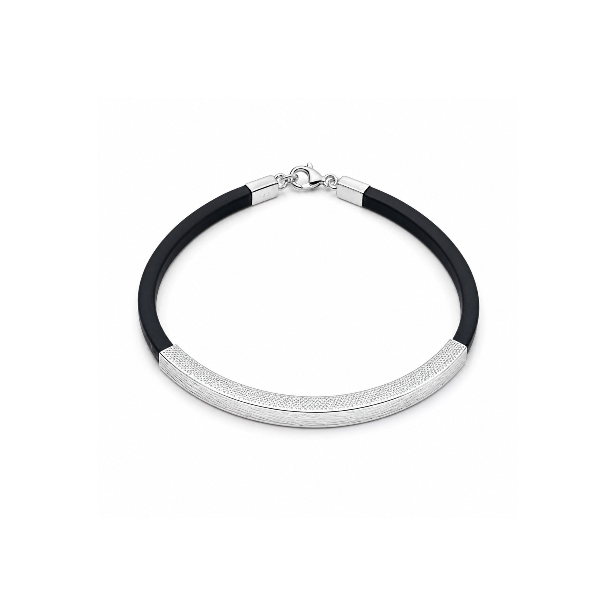 925 Sterling Silver Men's Bracelet Black Silicone Wrist Band