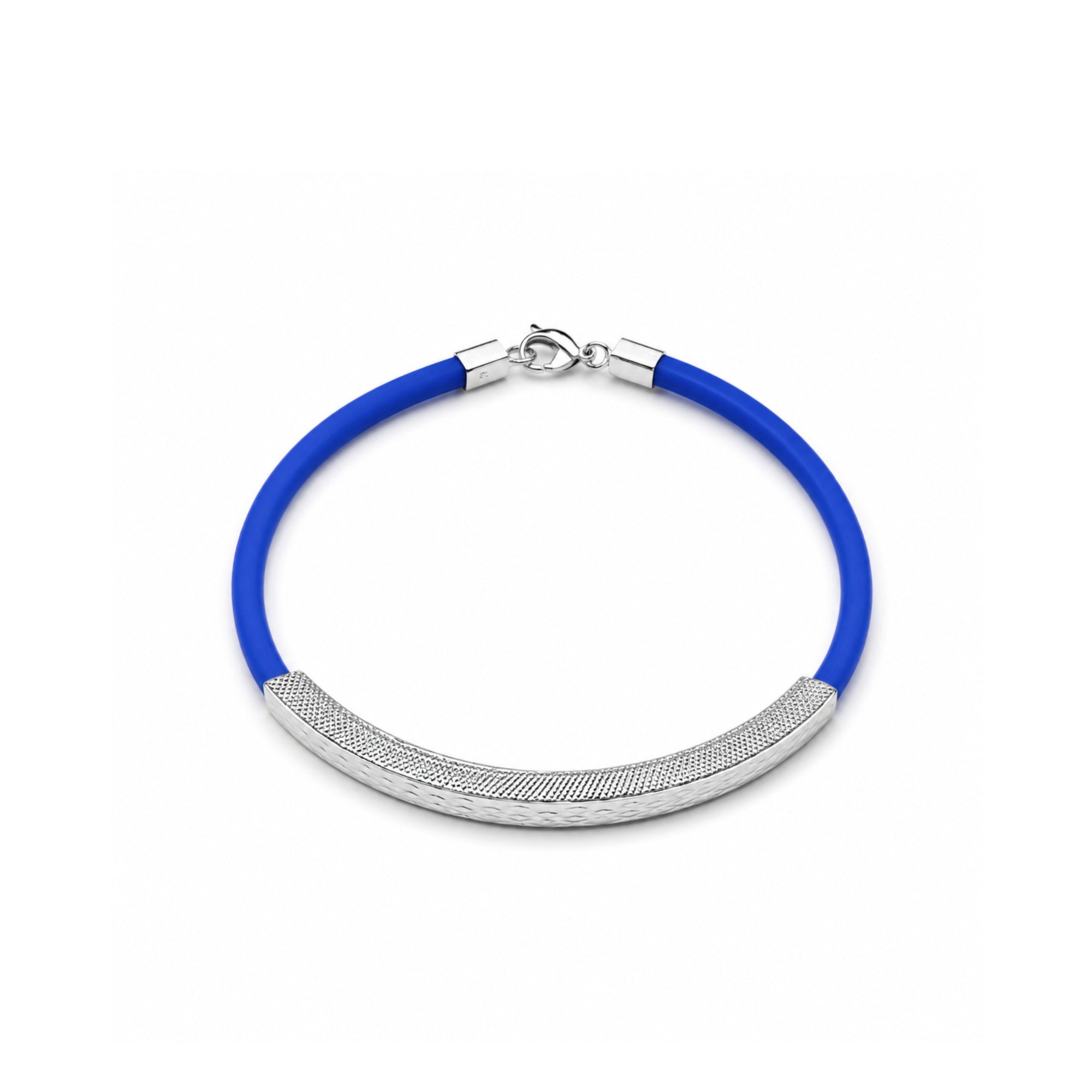 925 Sterling Silver Men's Bracelet Blue Silicone Wrist Band for Men