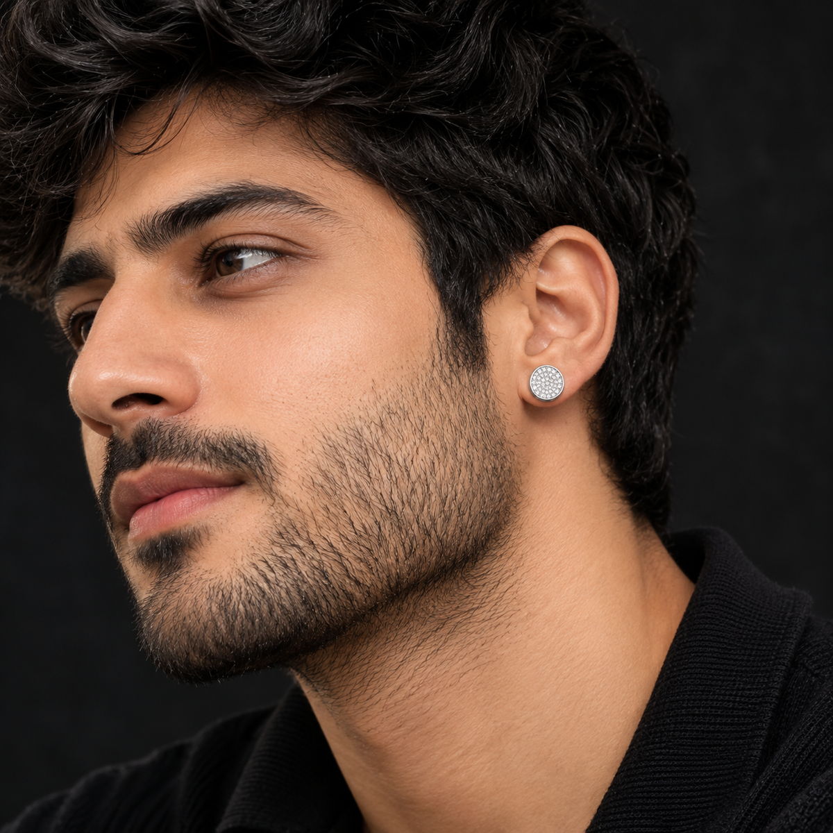 925 Sterling Silver Men's Round Stud Earring