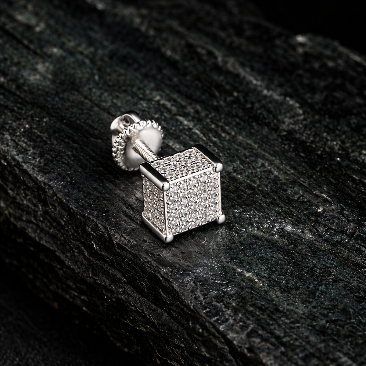 3D Cube Stud CZ Earrings for Men