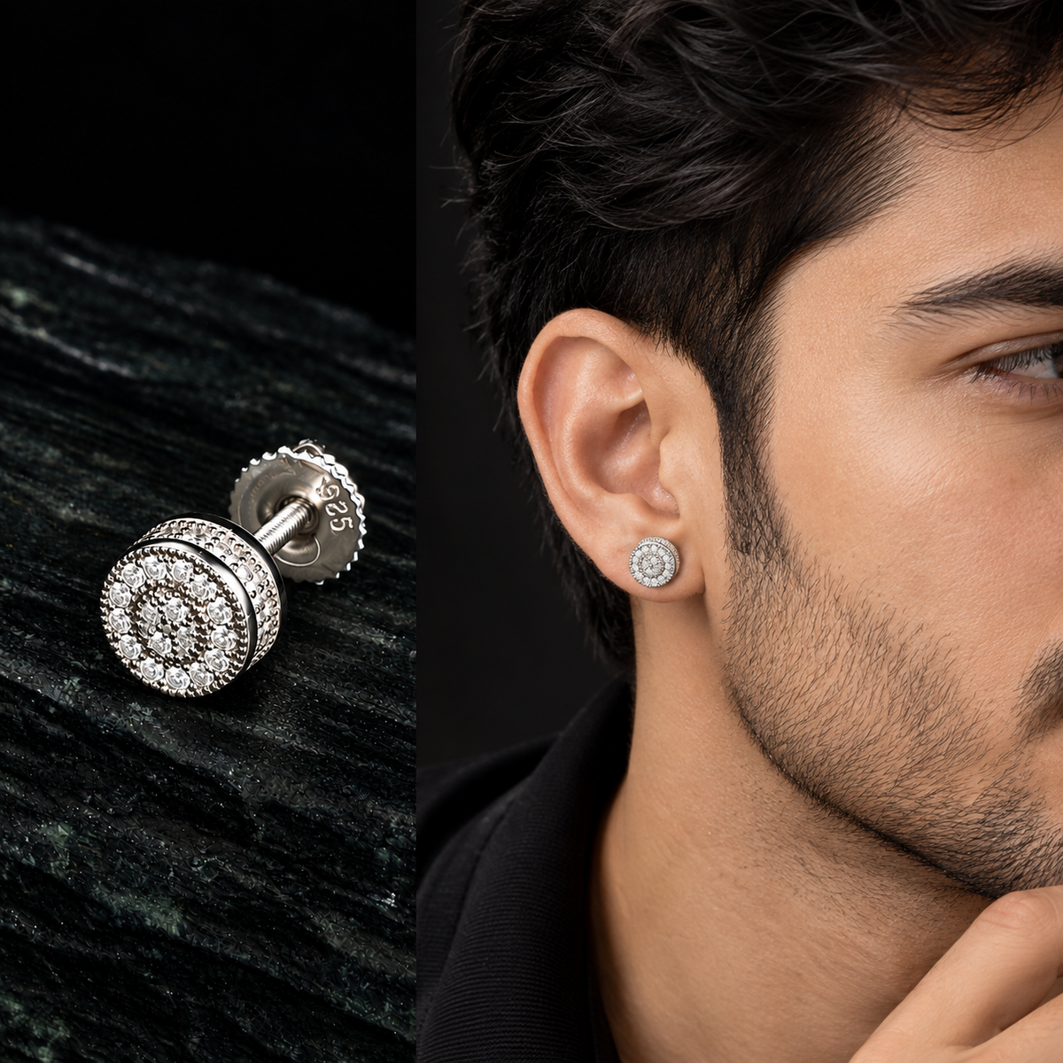 Round Solitaire CZ Ear Stud For Him