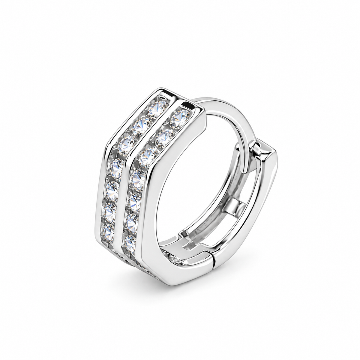 Dual Row Stylish Cubic Zirconia 925 Silver Hoops