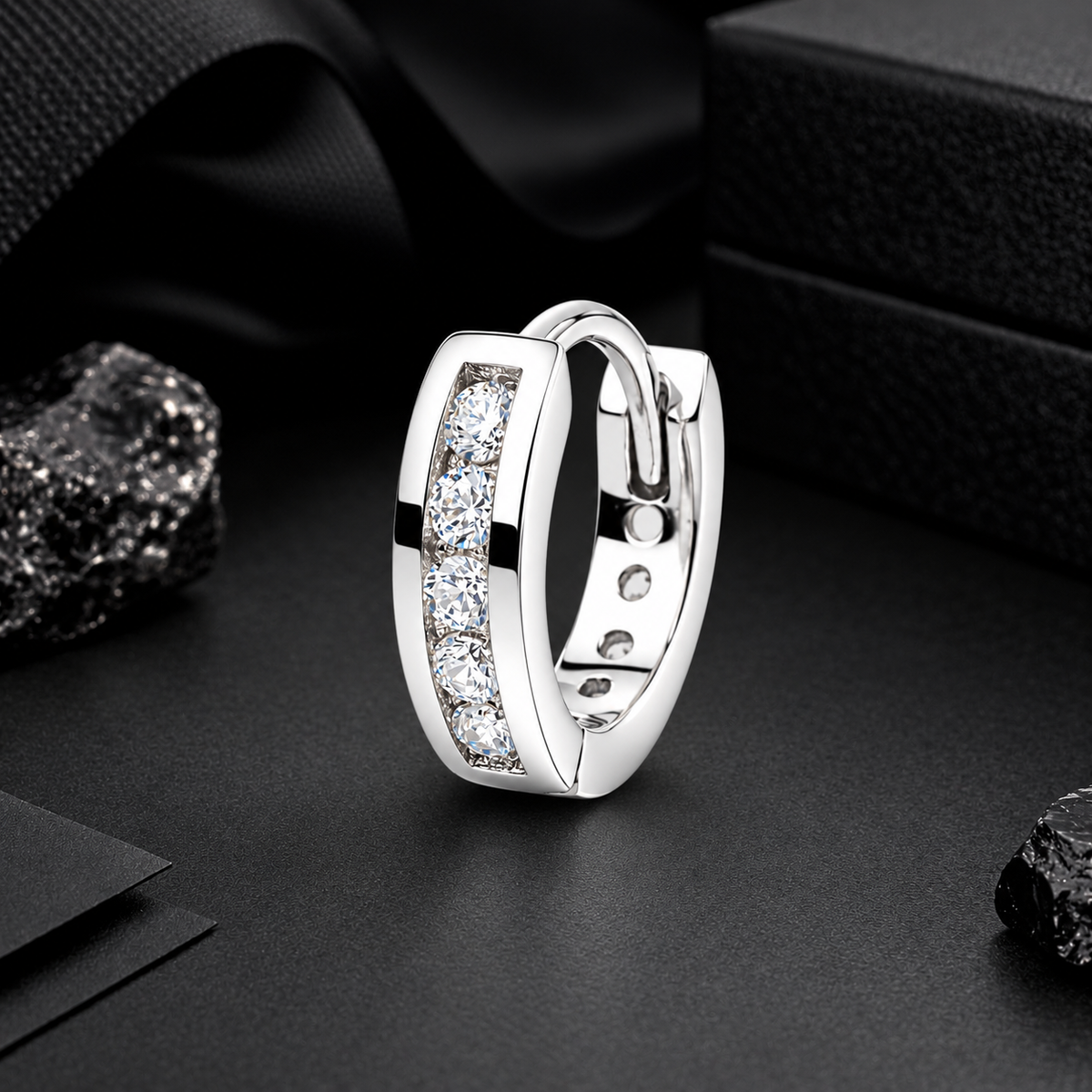 Men's 925 Sterling Silver Stylish Round Huggie Hoop
