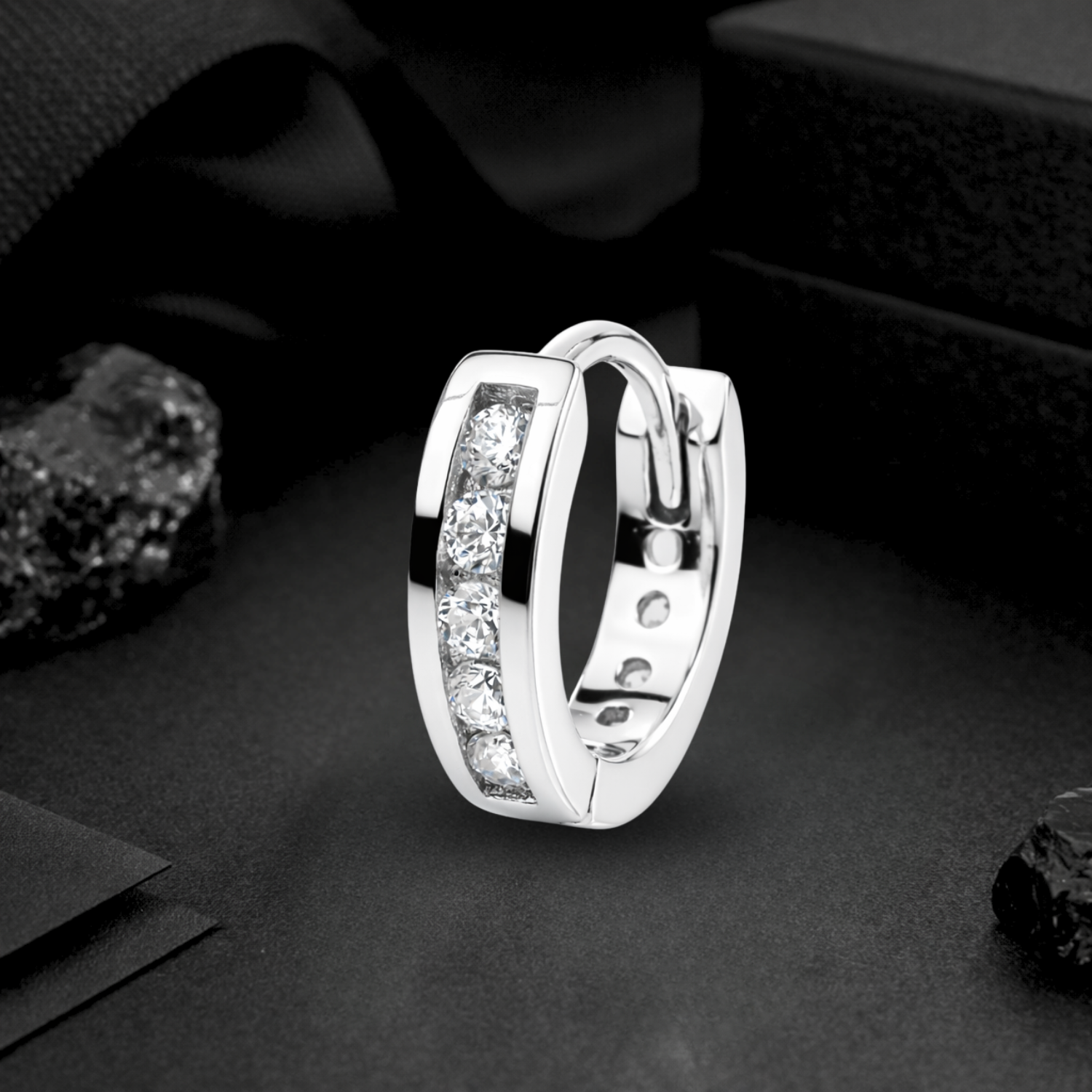 Men's 925 Sterling Silver Stylish Round Huggie Hoop