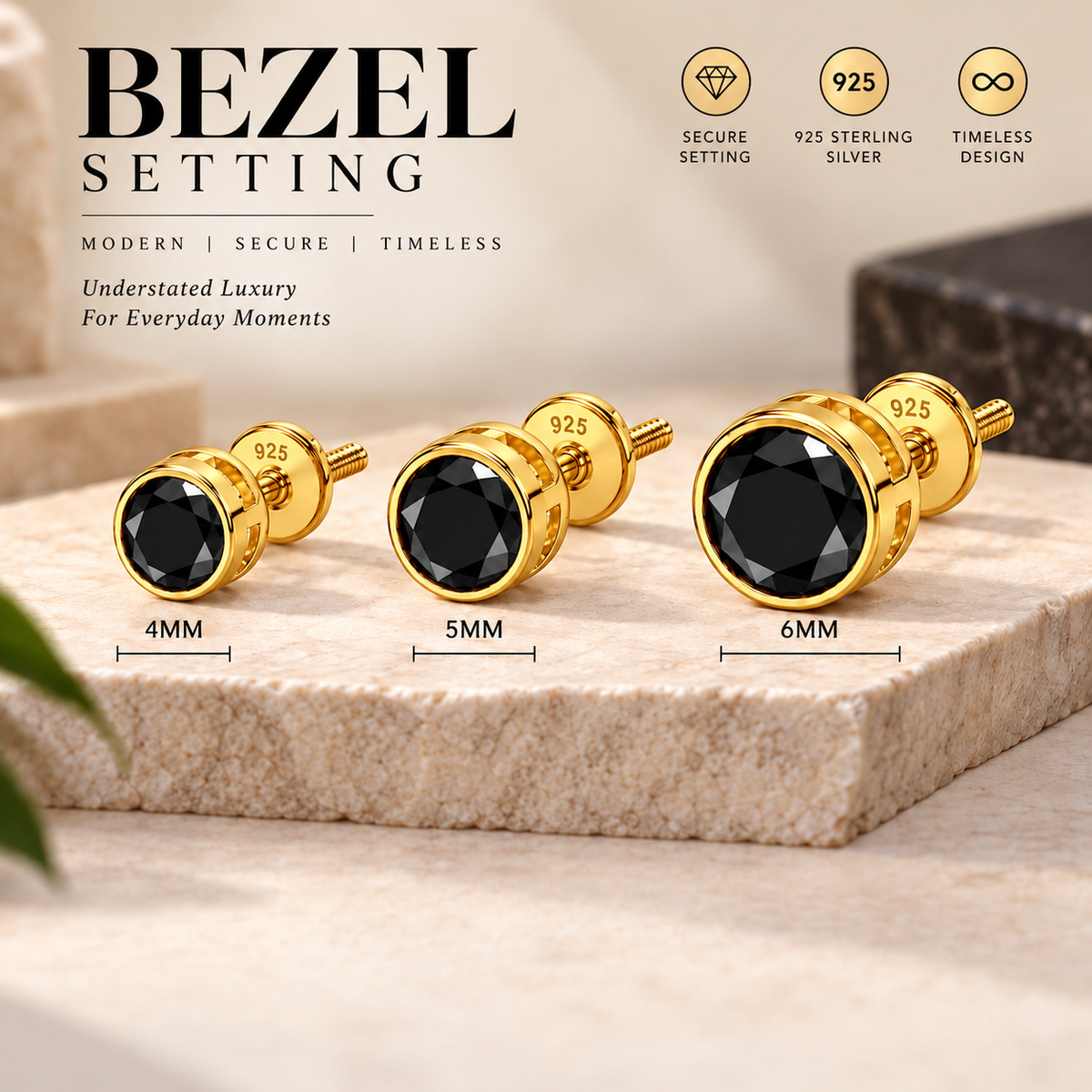 Round Black Stone Stud Earring