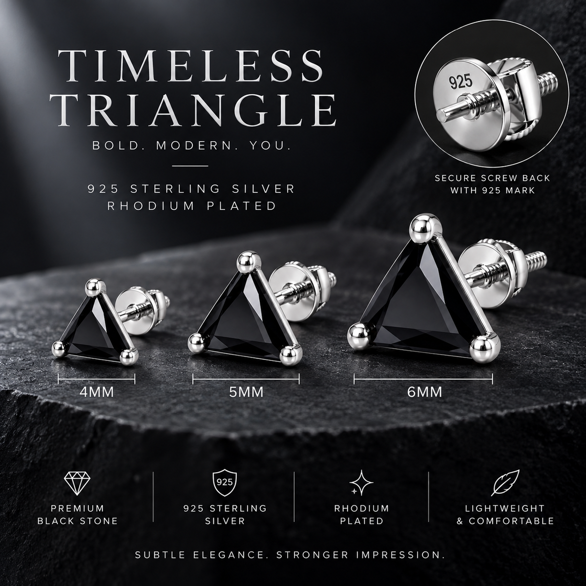 Triangle Black Stone Stud Earring