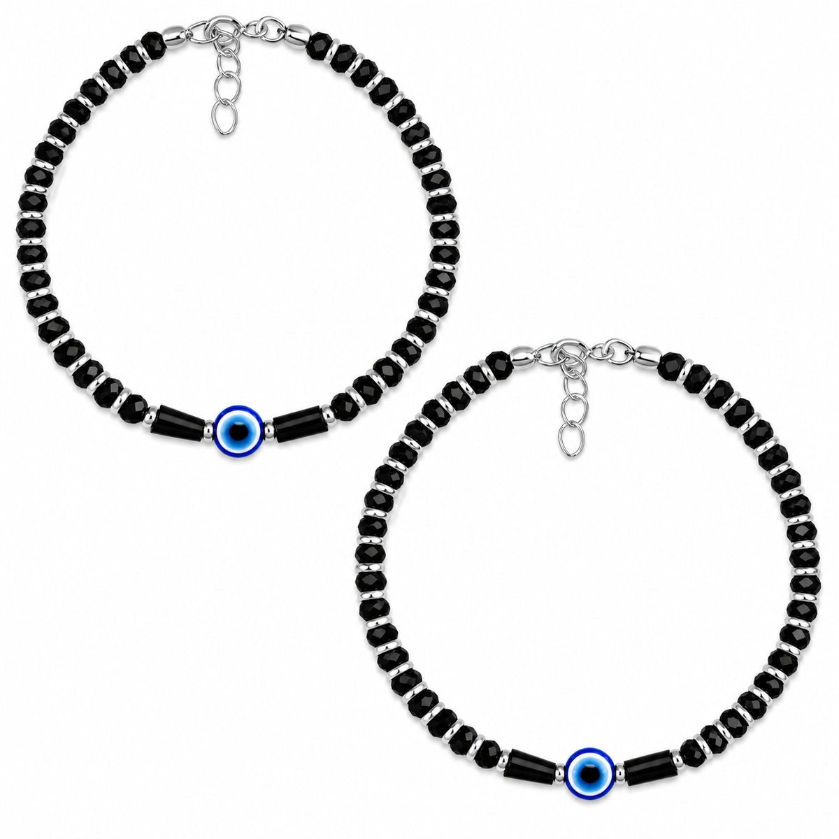Swoke 925 Sterling Silver Evil Eye Baby Nazariya Bracelet with Black Beads