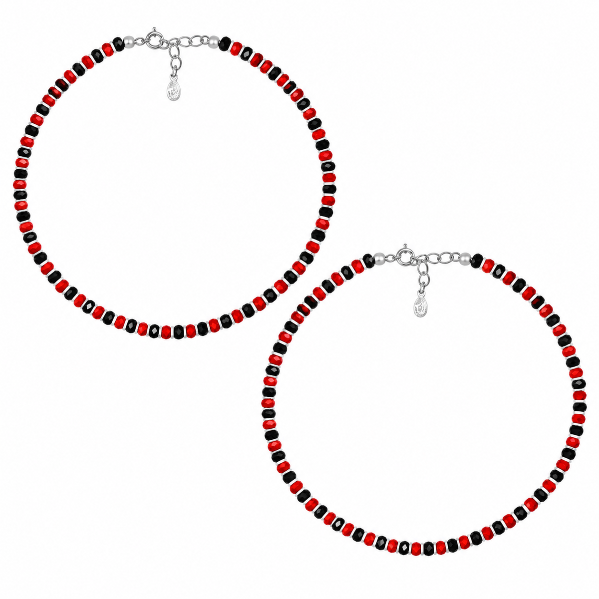 925 Sterling Silver Red & Black Beads Payal