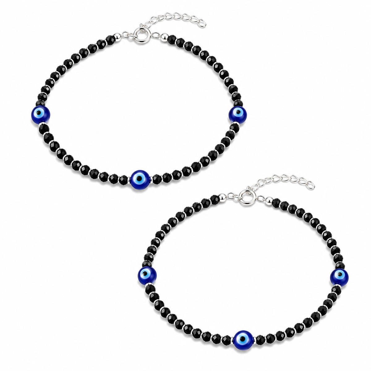 925 Sterling Silver Triple Evil Eye Black Beads Payal