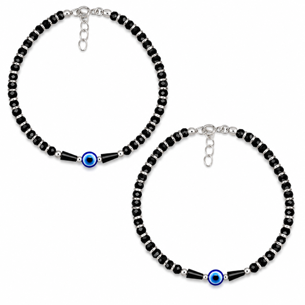 925 Sterling Silver Evil Eye Black Beads Payal