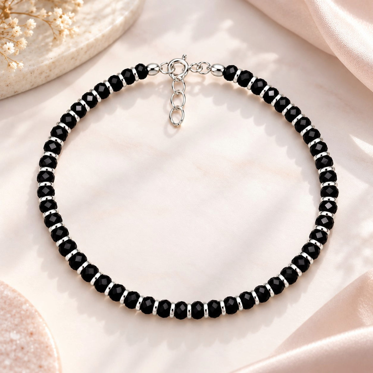 925 Sterling Silver Black Beads Nazariya Bracelet