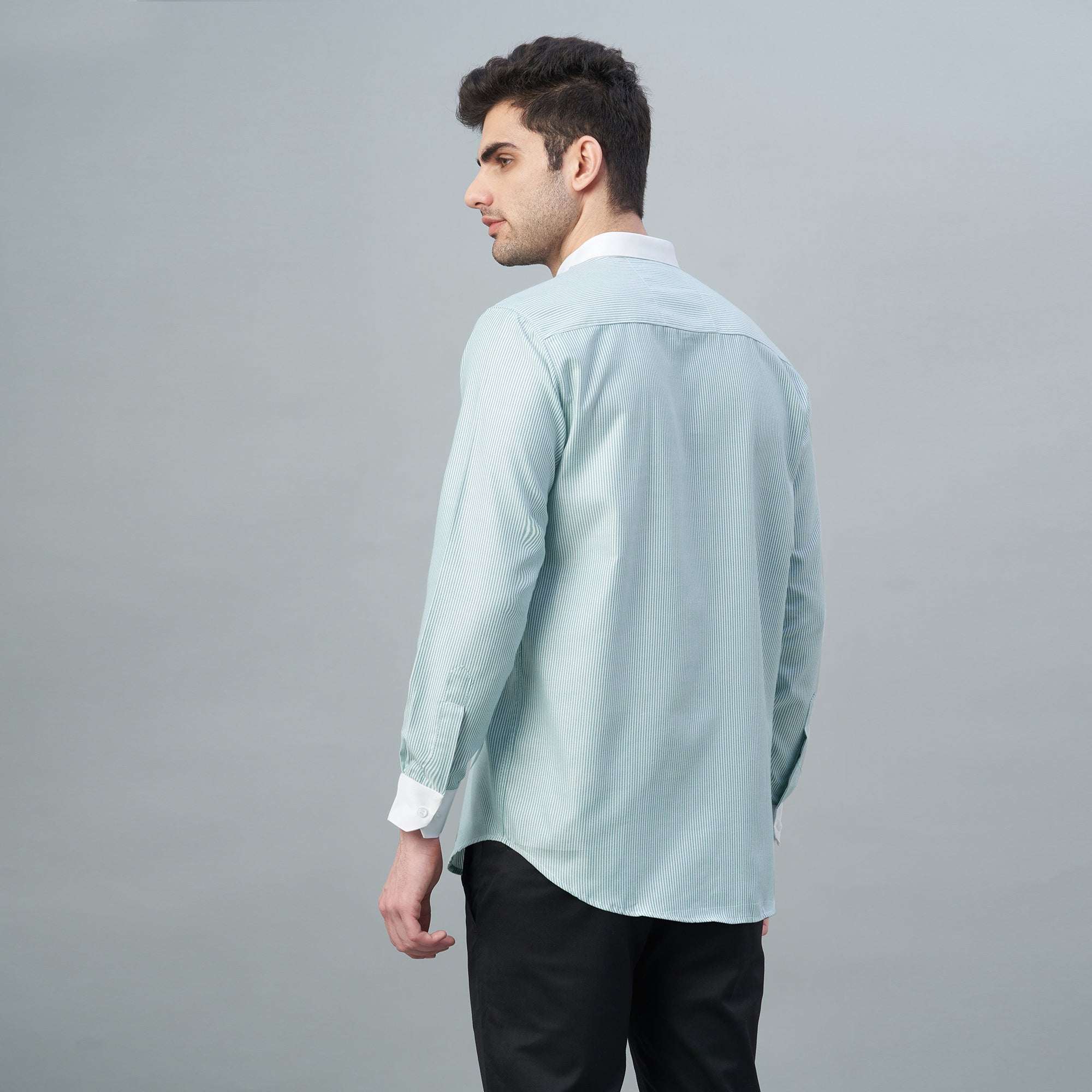 Men's Light Green Stripes 100% Cotton Shirt