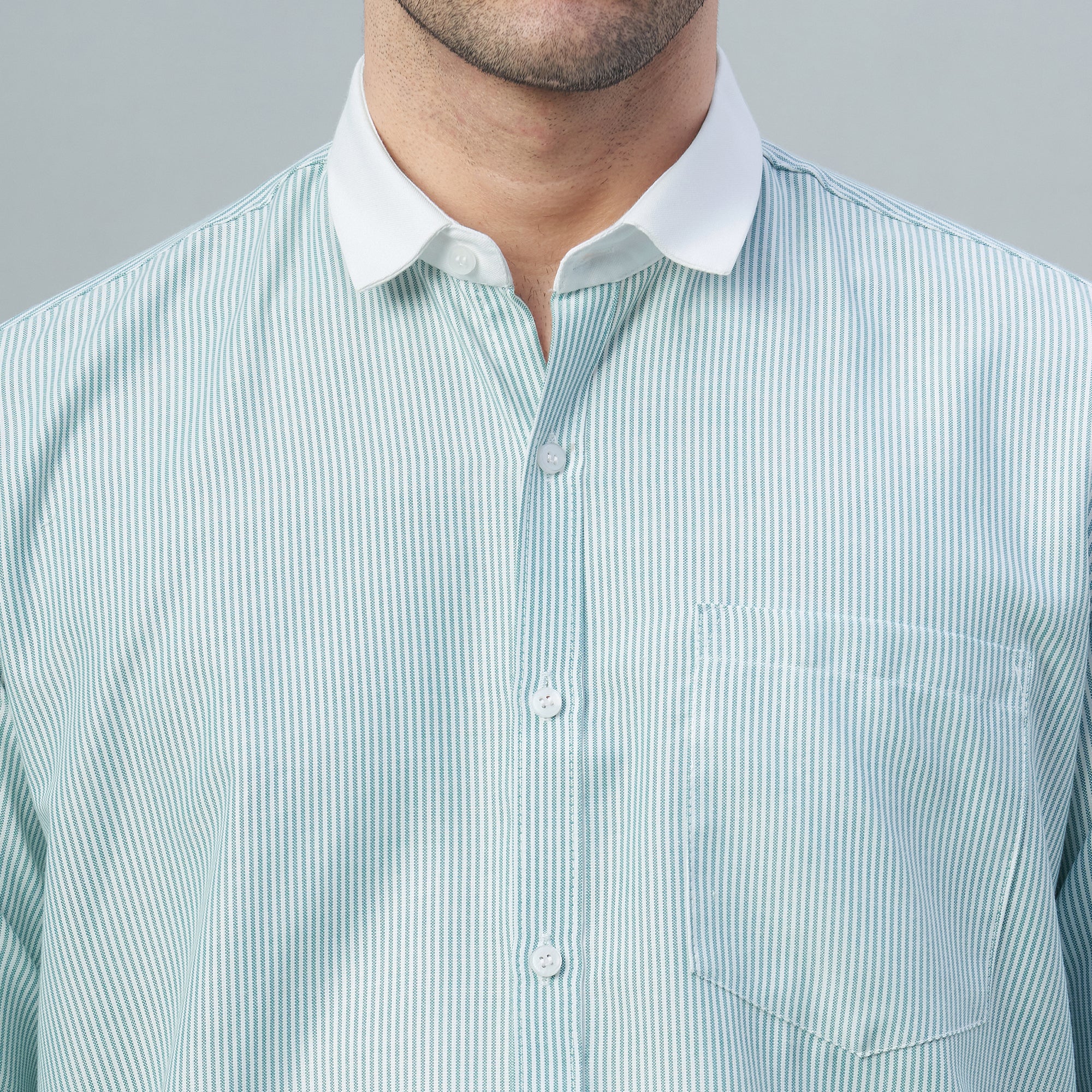 Men's Light Green Stripes 100% Cotton Shirt