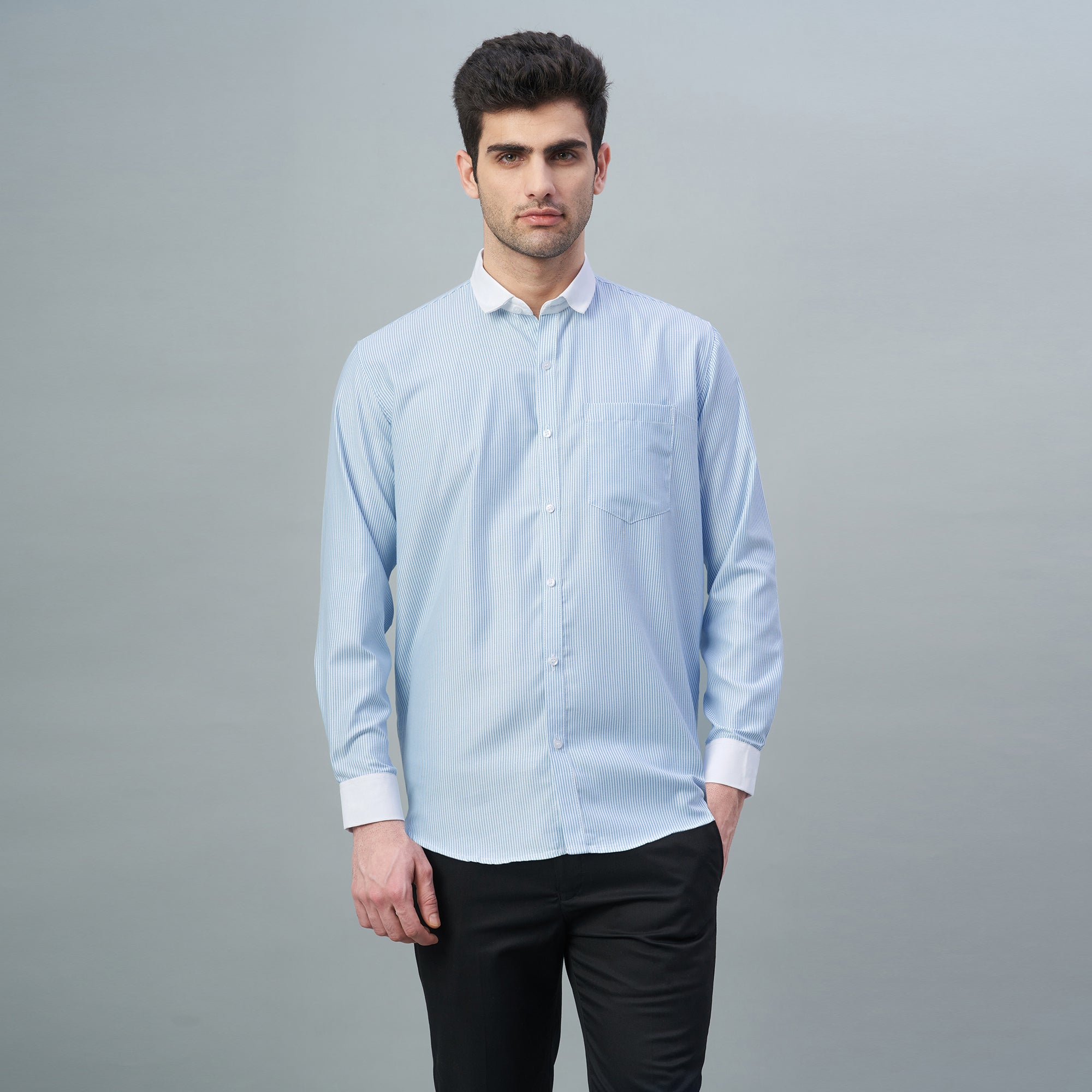 Men's Light Green Stripes 100% Cotton Shirt