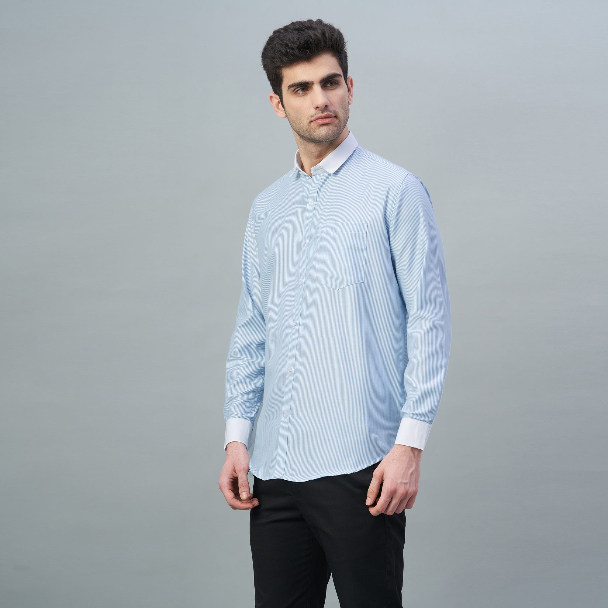 Men's Light Green Stripes 100% Cotton Shirt