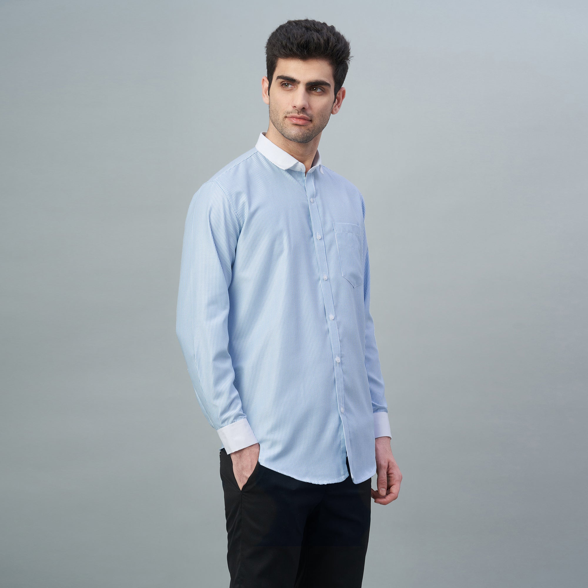 Men's Light Green Stripes 100% Cotton Shirt