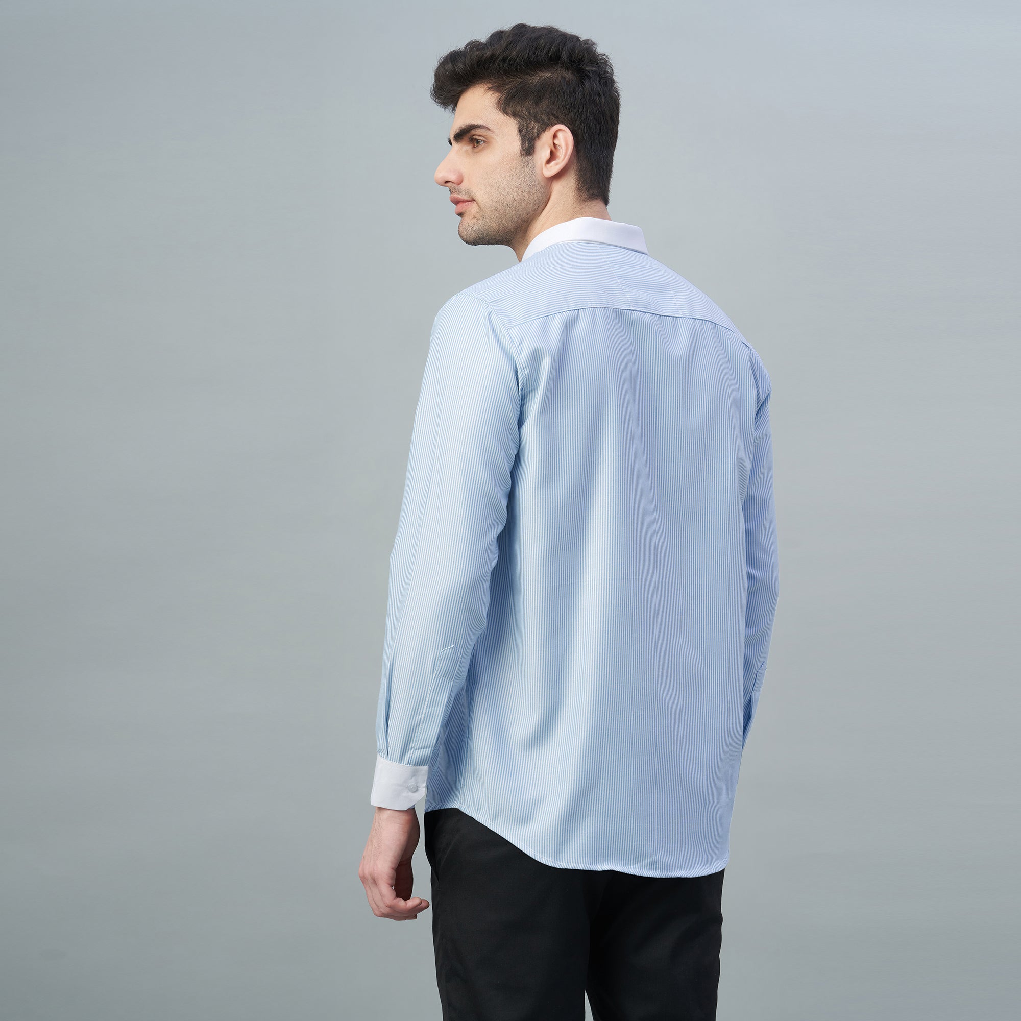 Men's Light Green Stripes 100% Cotton Shirt