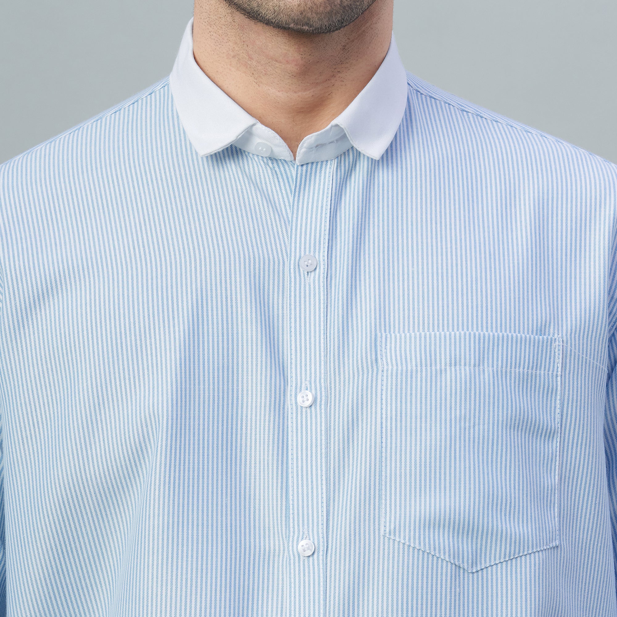 Men's Light Green Stripes 100% Cotton Shirt