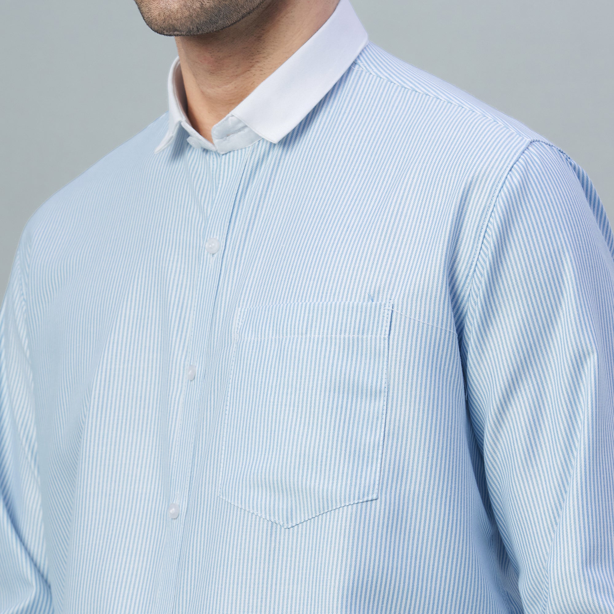 Men's Light Green Stripes 100% Cotton Shirt