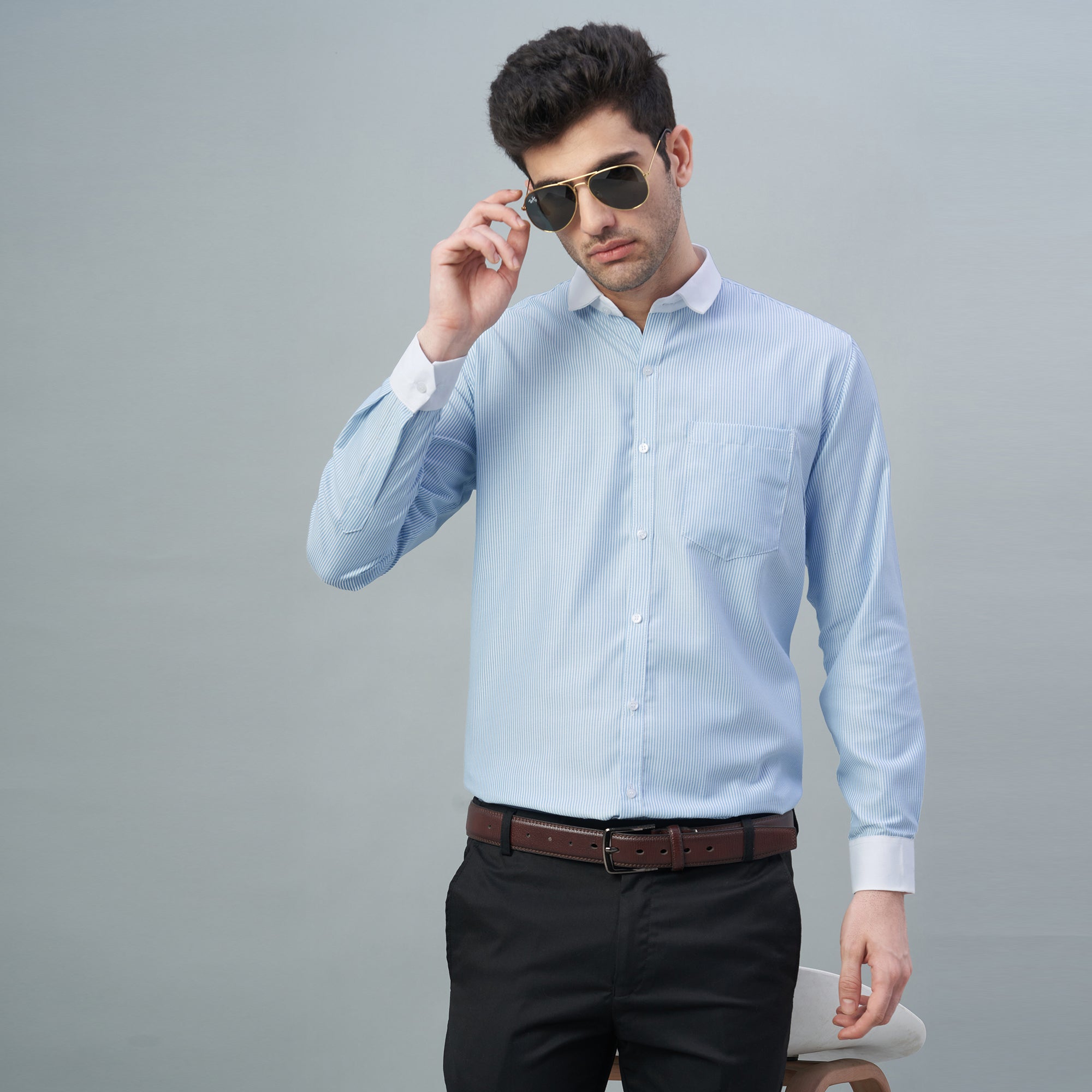 Men's Light Green Stripes 100% Cotton Shirt