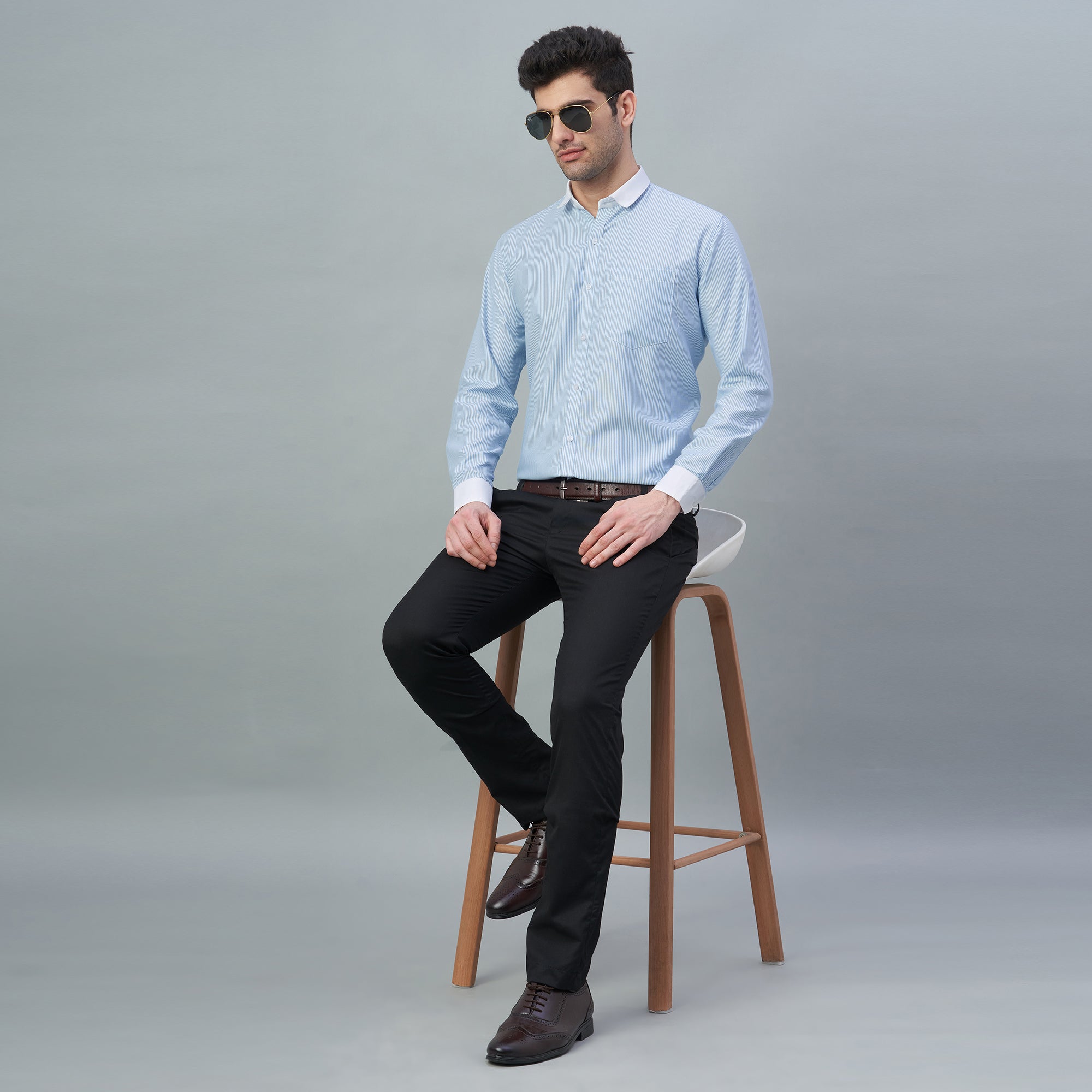 Men's Light Green Stripes 100% Cotton Shirt