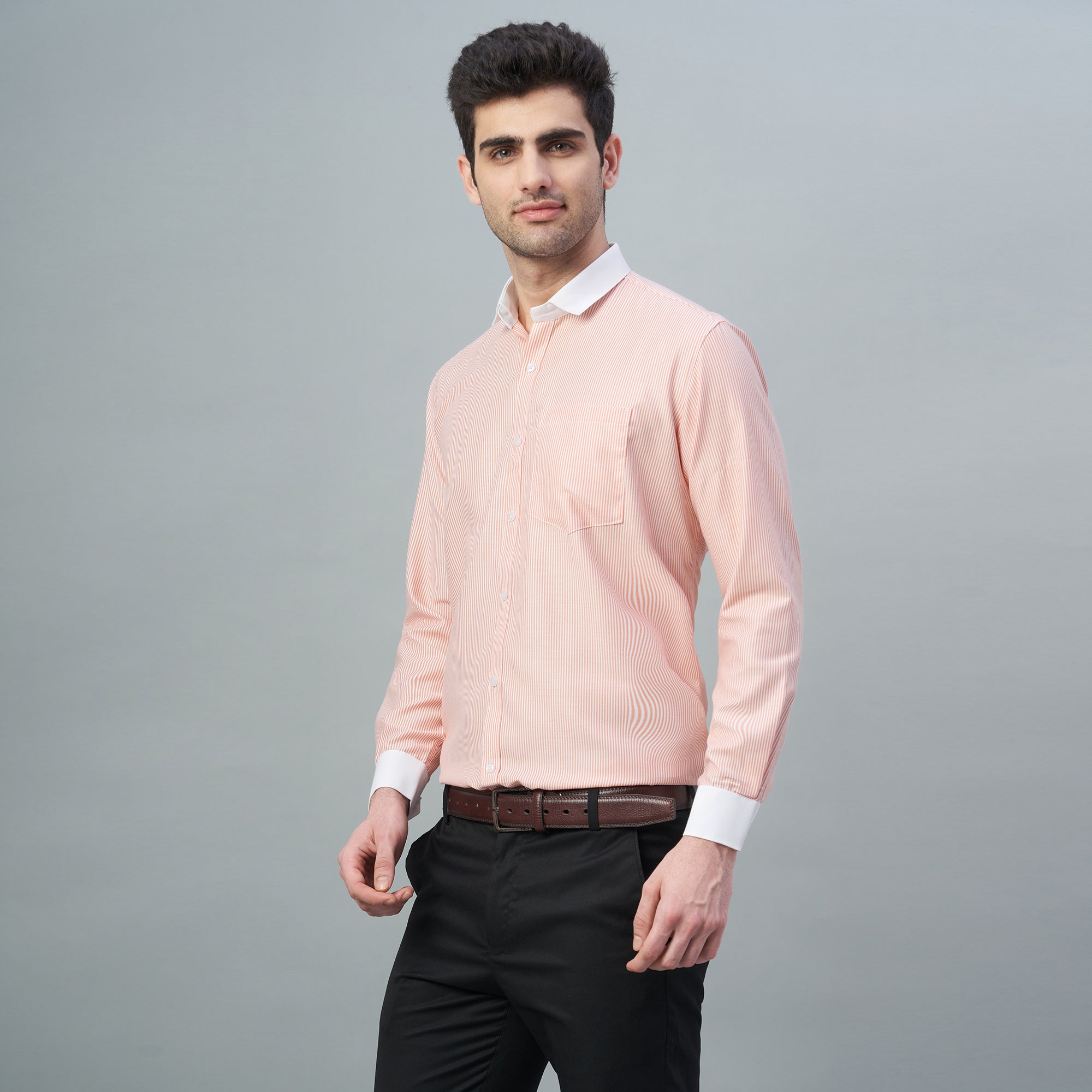 Men's Light Green Stripes 100% Cotton Shirt