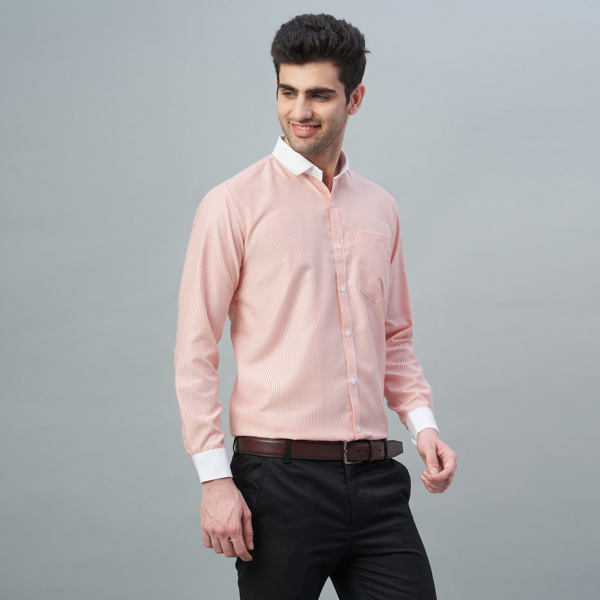 Men's Light Green Stripes 100% Cotton Shirt