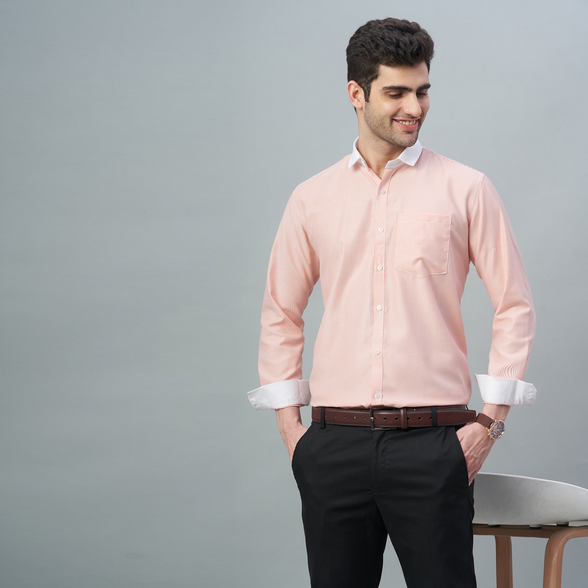 Men's Light Green Stripes 100% Cotton Shirt