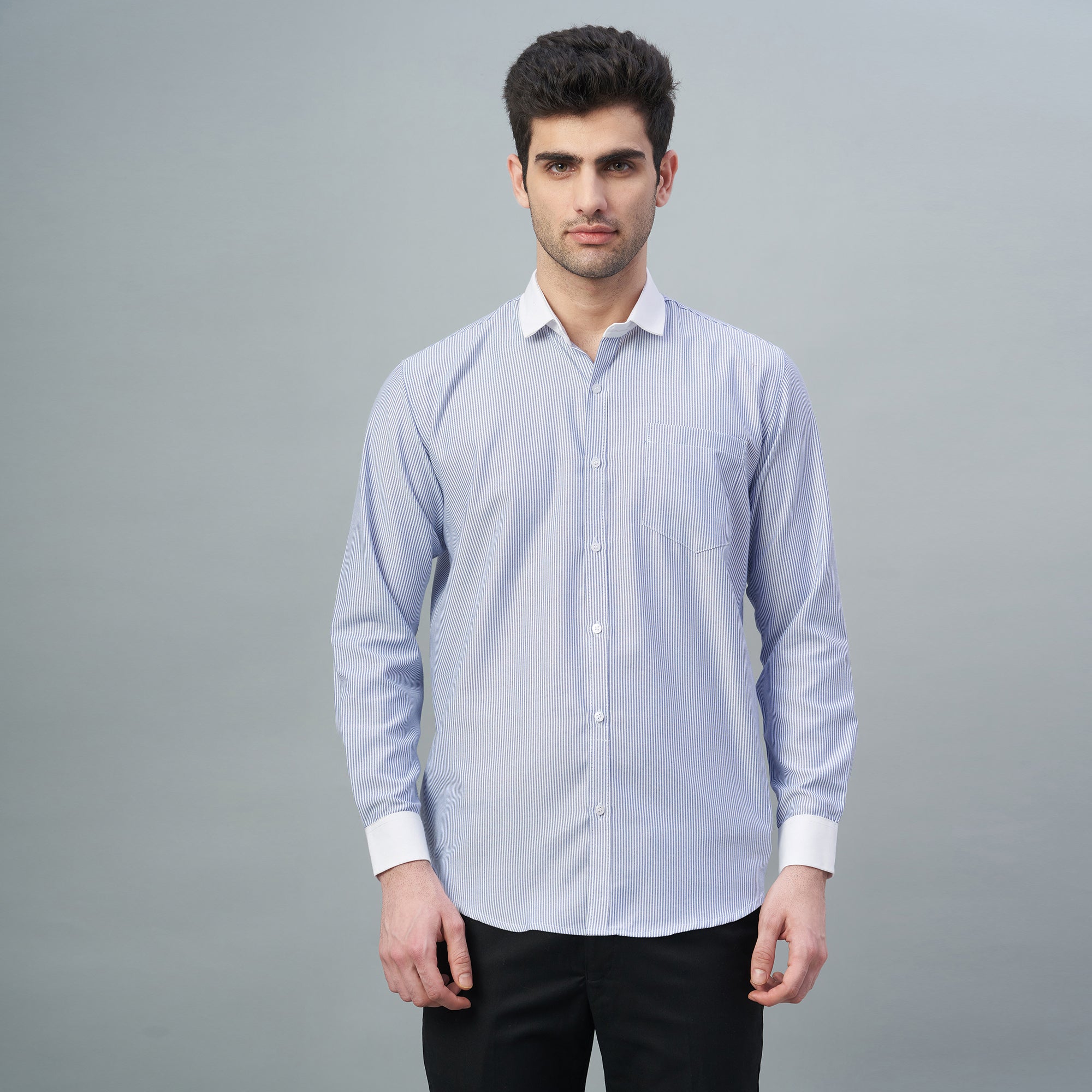 Men's Light Green Stripes 100% Cotton Shirt