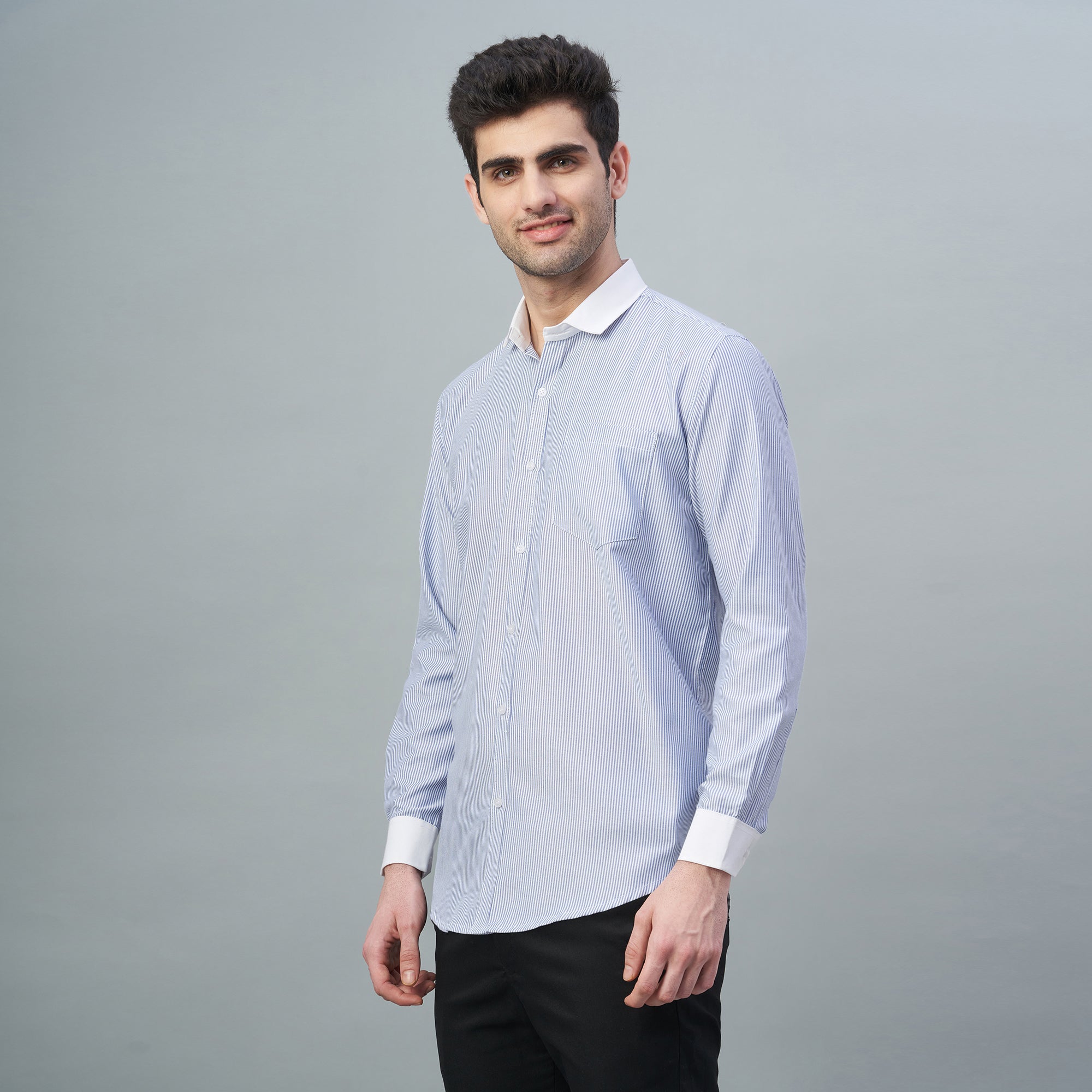 Men's Light Green Stripes 100% Cotton Shirt