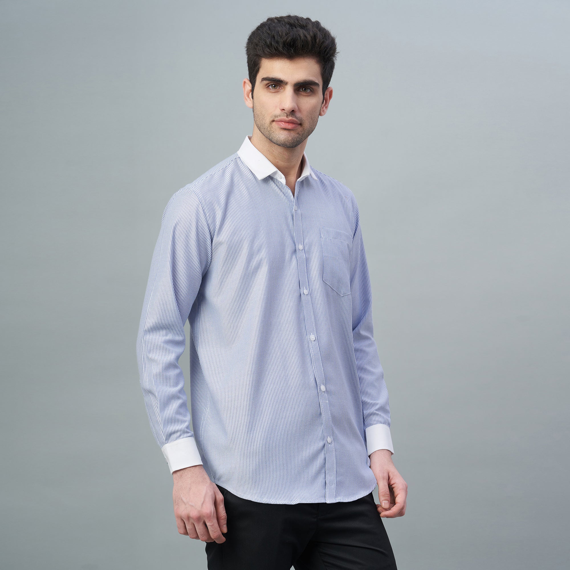 Men's Light Green Stripes 100% Cotton Shirt