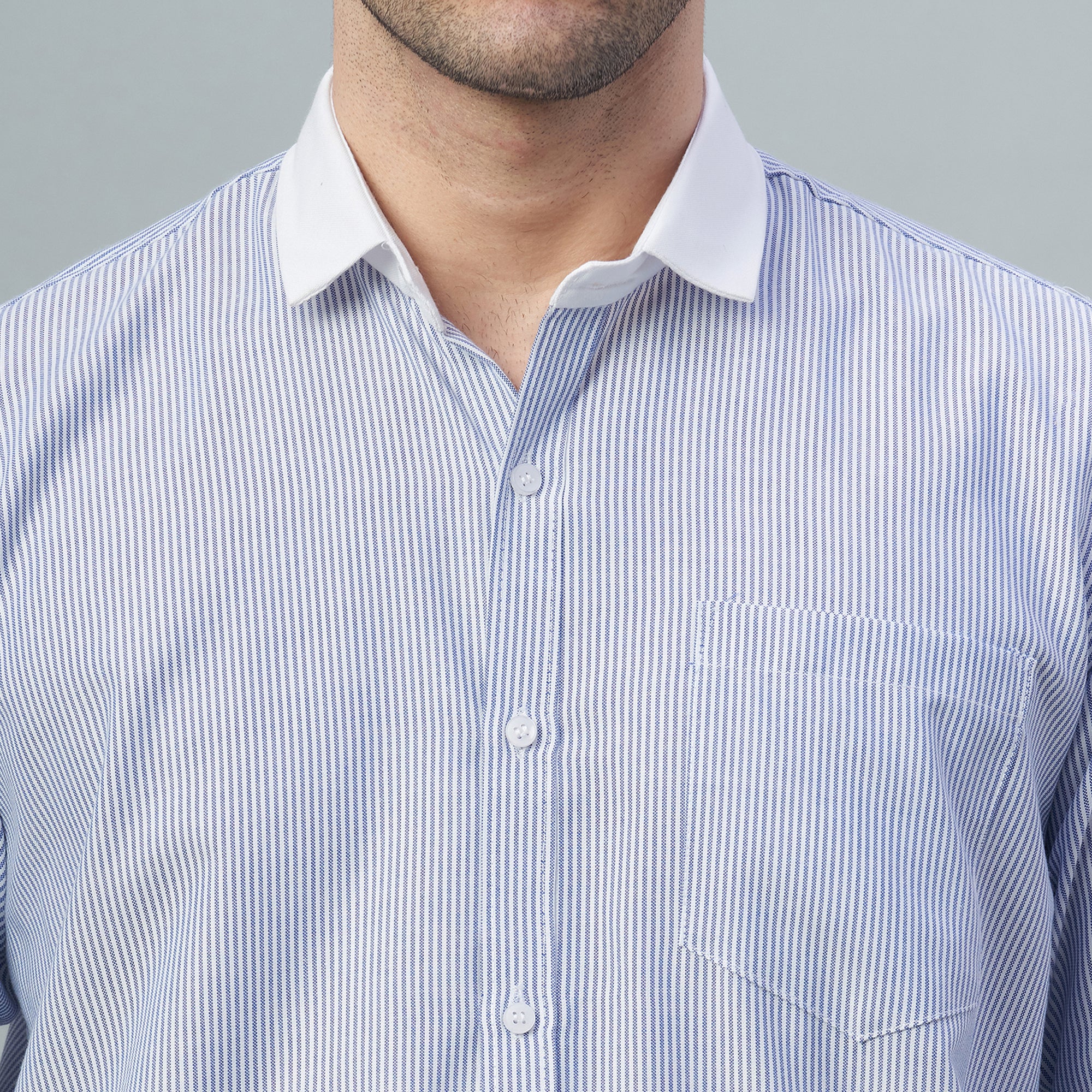 Men's Light Green Stripes 100% Cotton Shirt