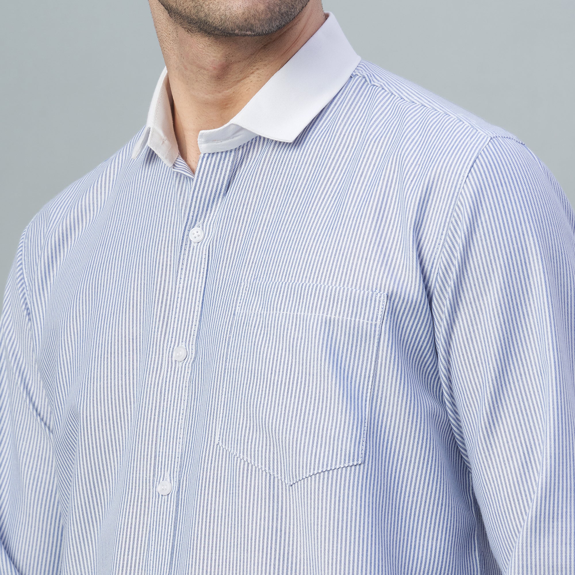 Men's Light Green Stripes 100% Cotton Shirt