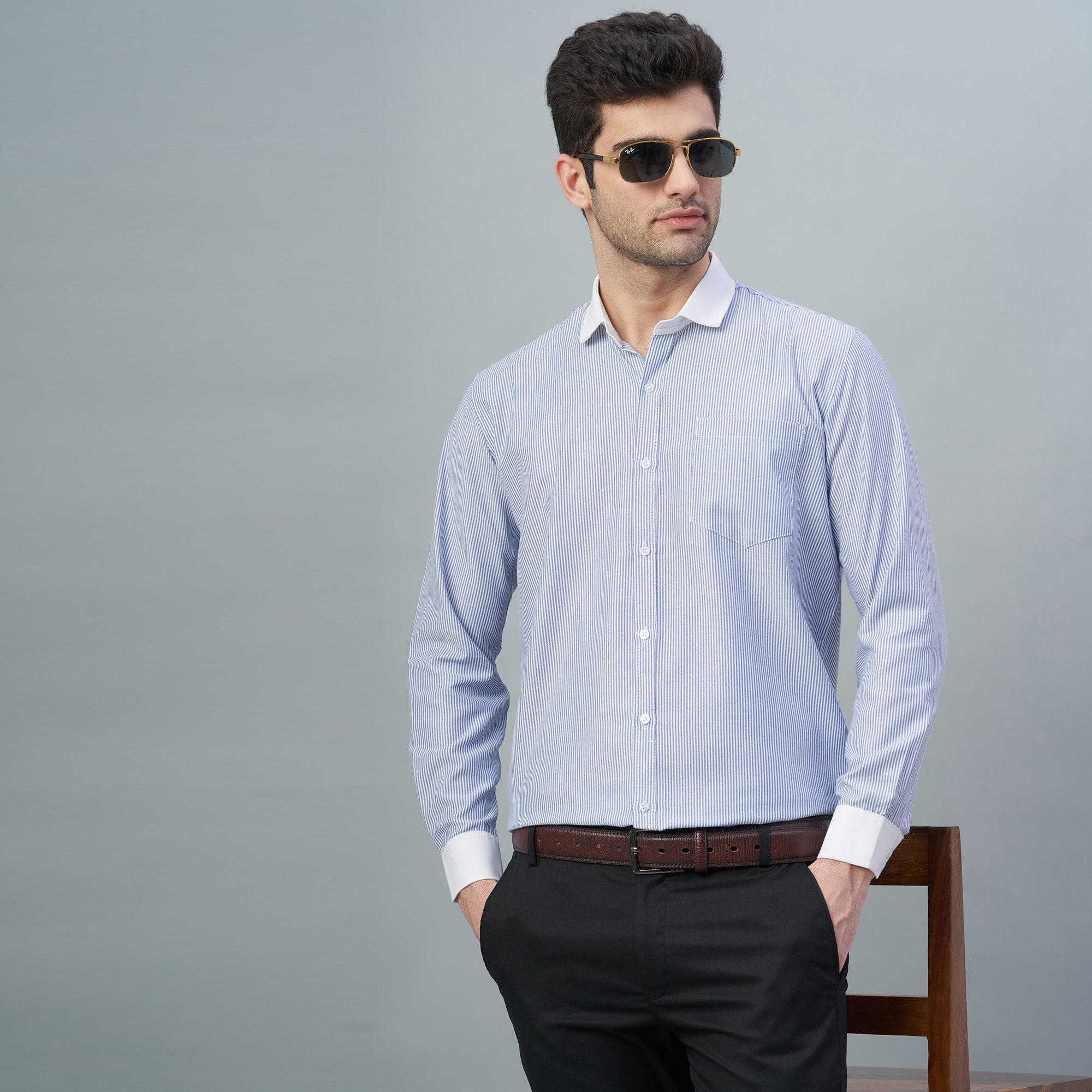 Men's Light Green Stripes 100% Cotton Shirt