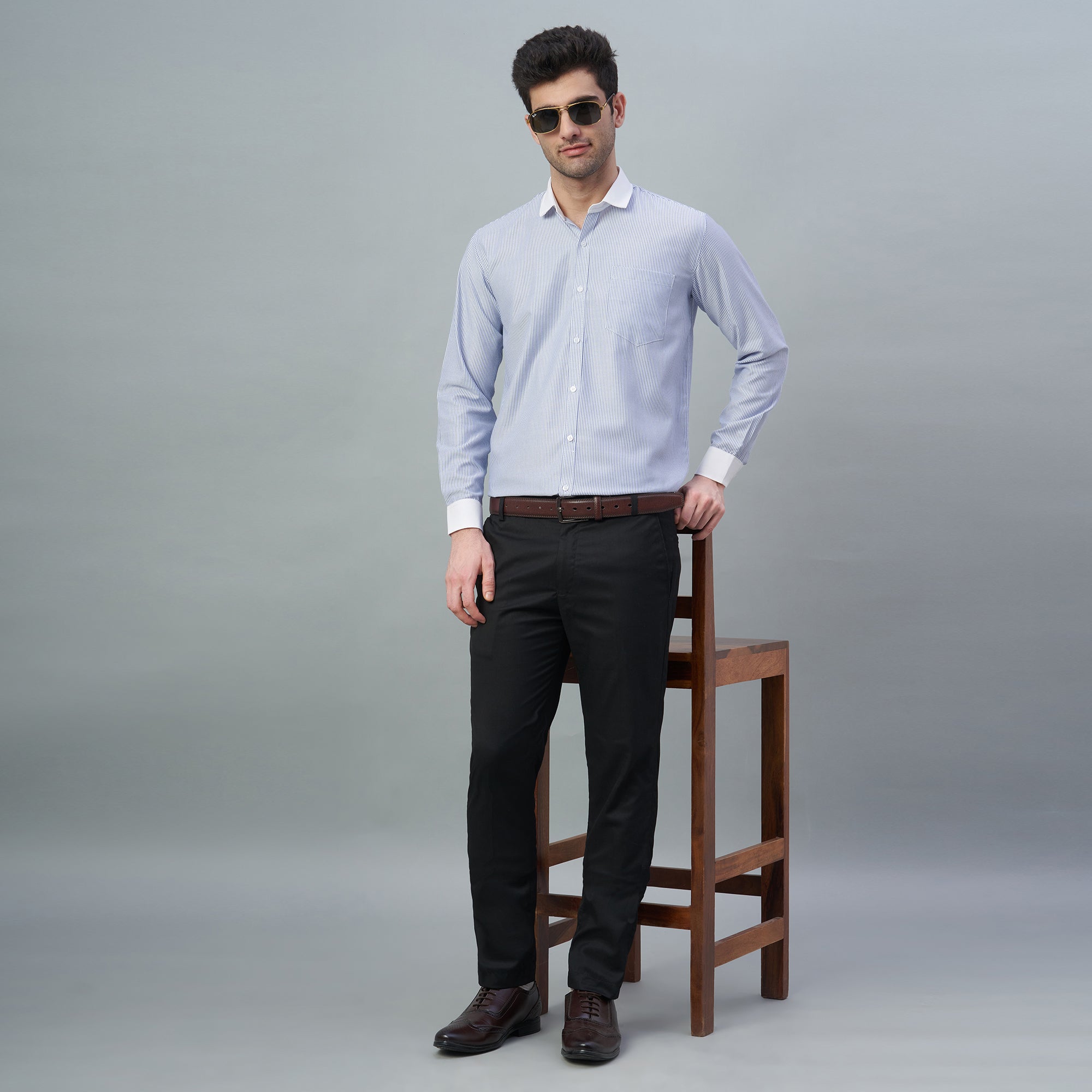 Men's Light Green Stripes 100% Cotton Shirt