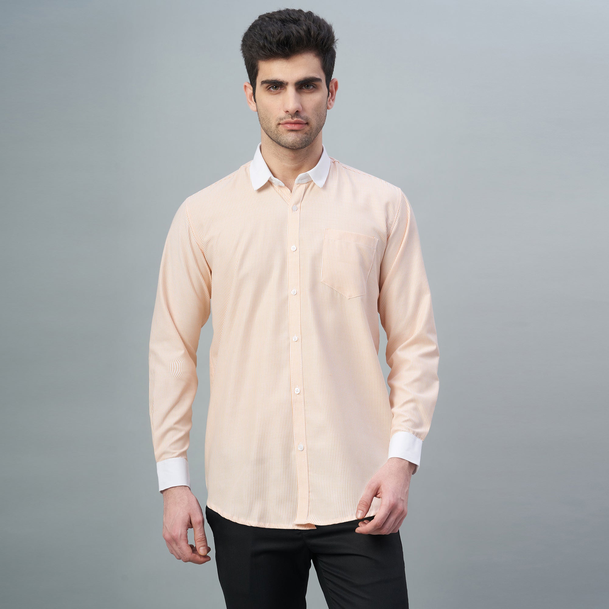 Men's Light Green Stripes 100% Cotton Shirt