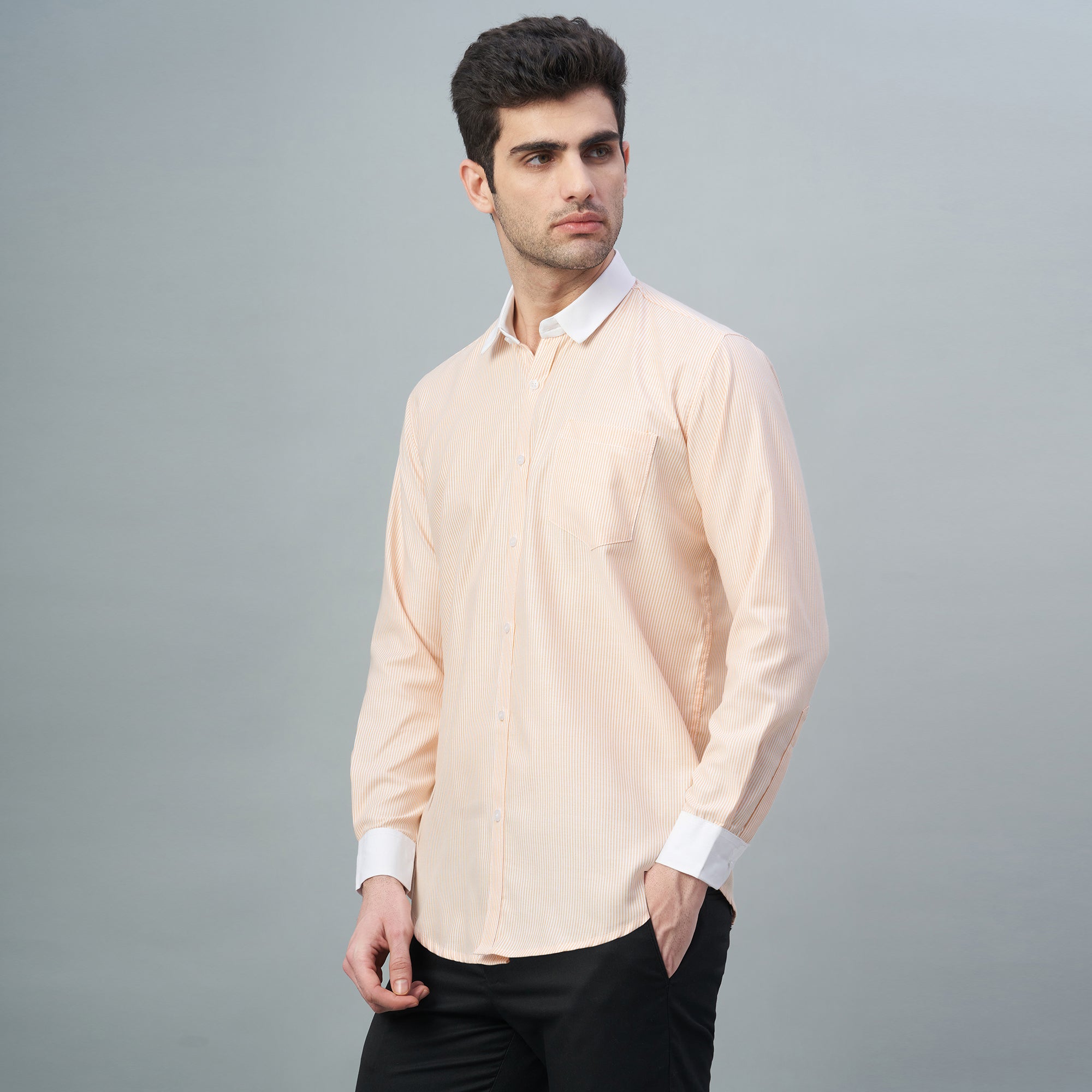 Men's Light Green Stripes 100% Cotton Shirt