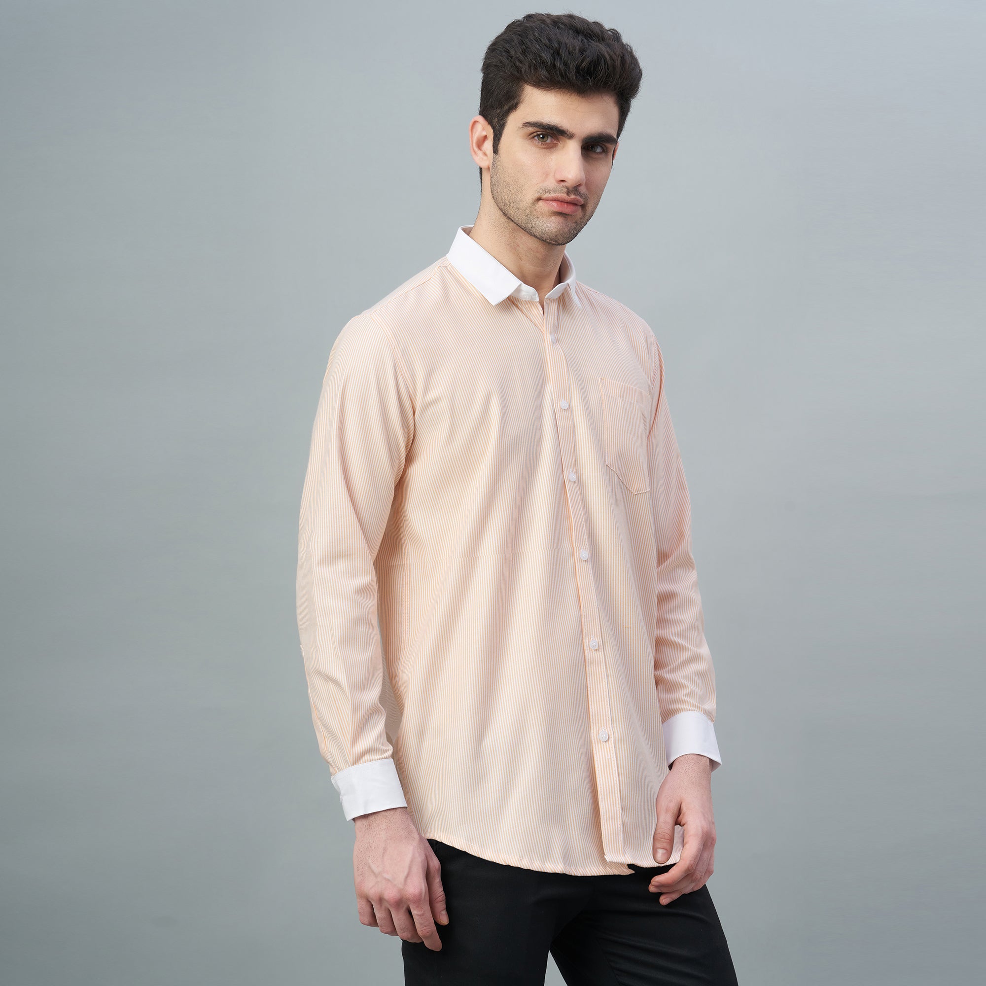 Men's Light Green Stripes 100% Cotton Shirt