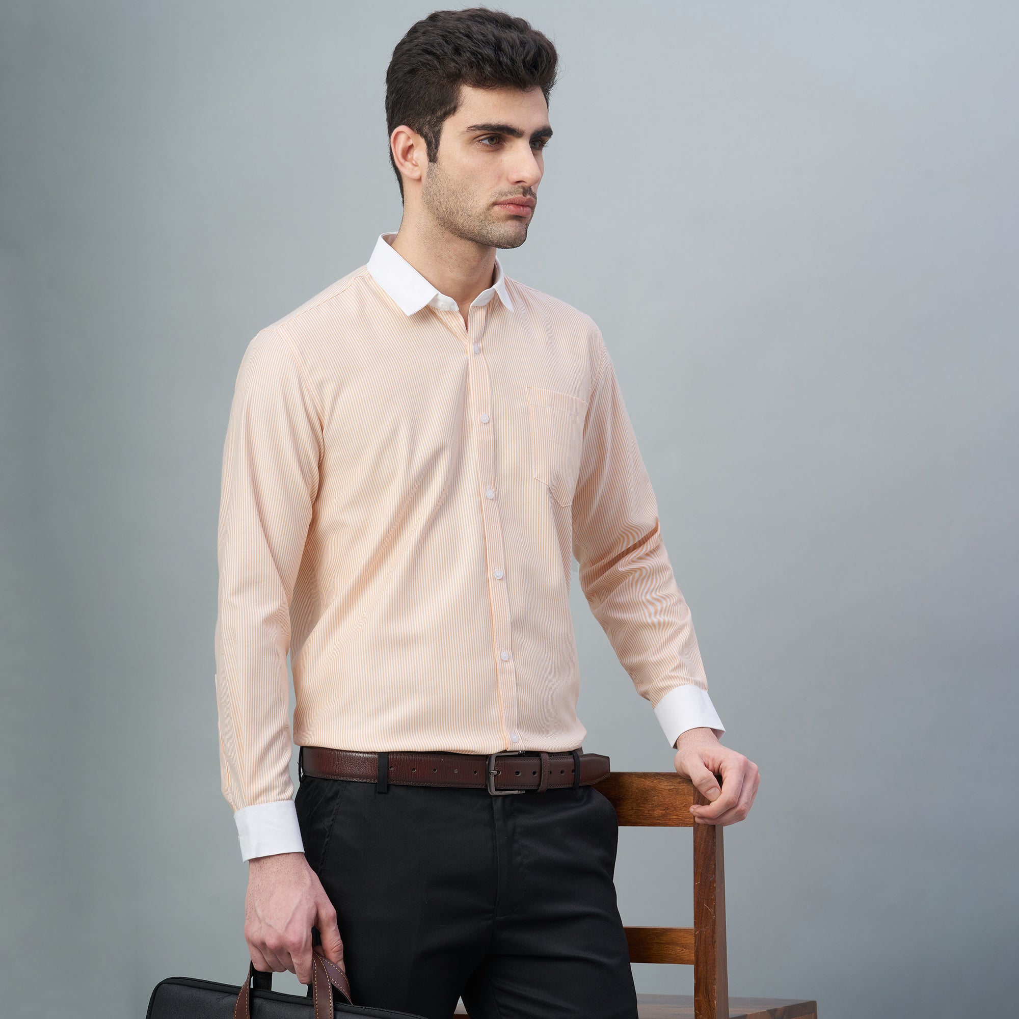 Men's Light Green Stripes 100% Cotton Shirt