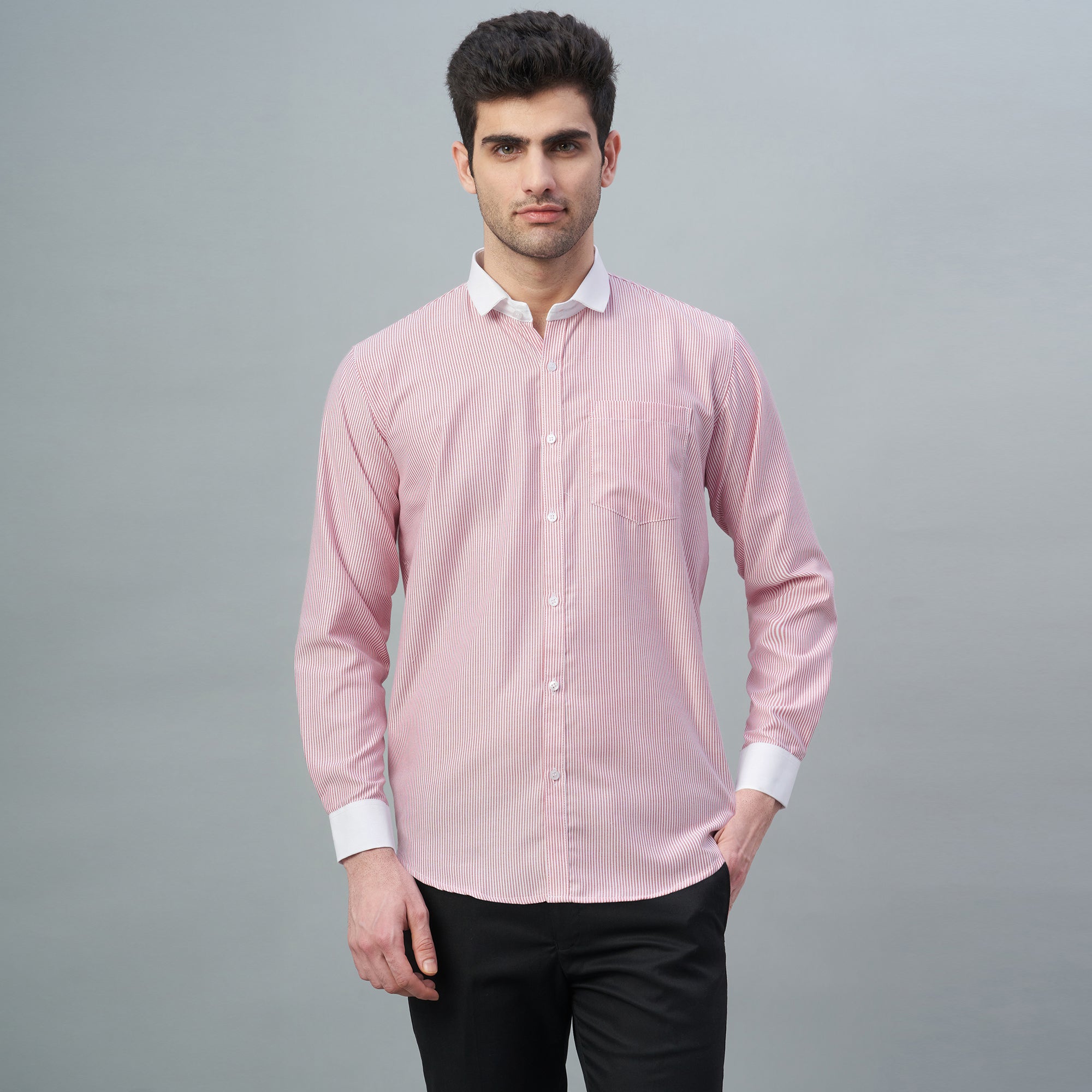 Men's Light Green Stripes 100% Cotton Shirt