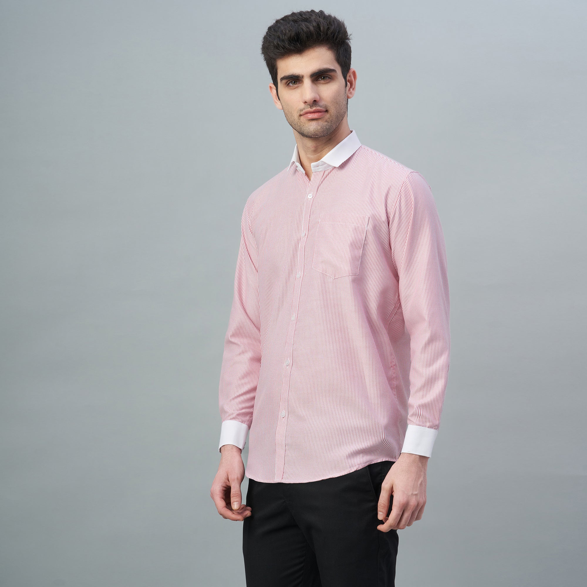 Men's Light Green Stripes 100% Cotton Shirt