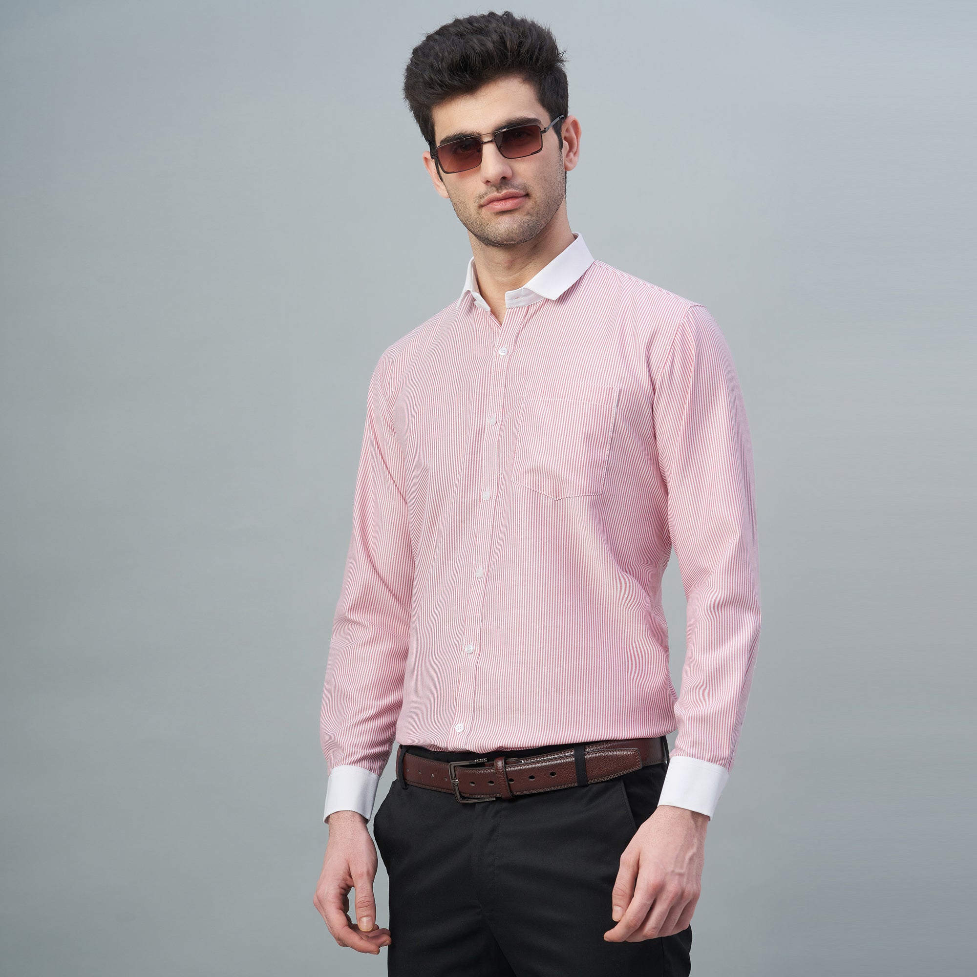 Men's Light Green Stripes 100% Cotton Shirt