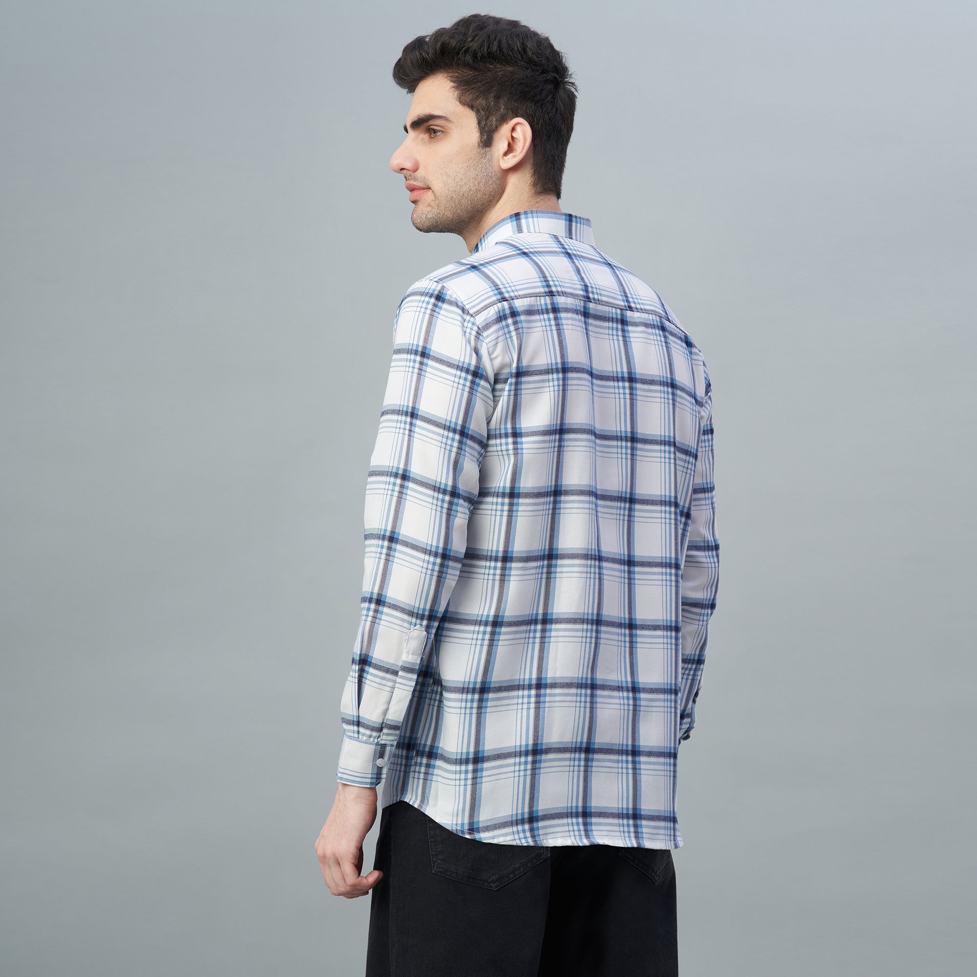 Men's White & Blue Checks 100% Cotton Shirt