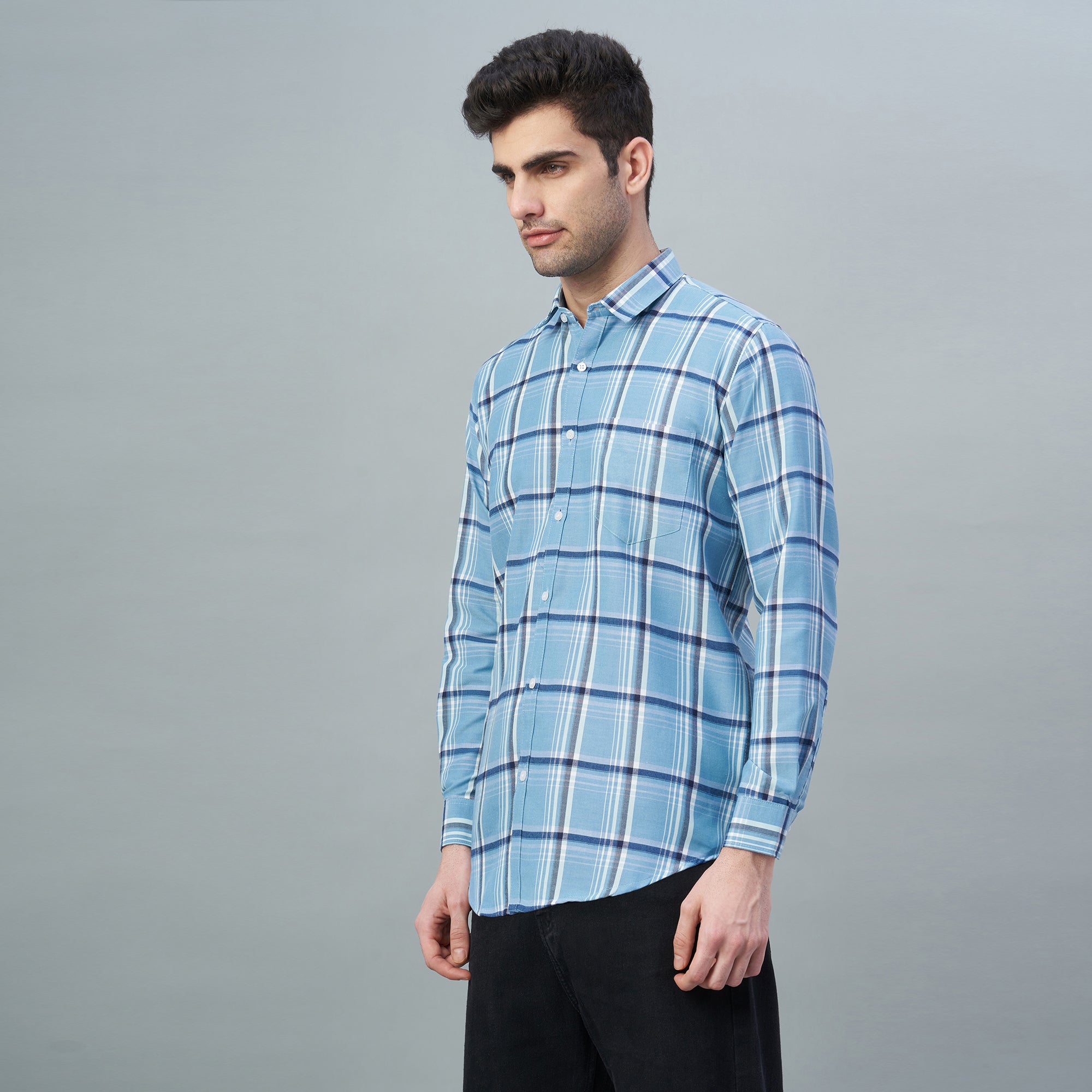 Men's White & Blue Checks 100% Cotton Shirt