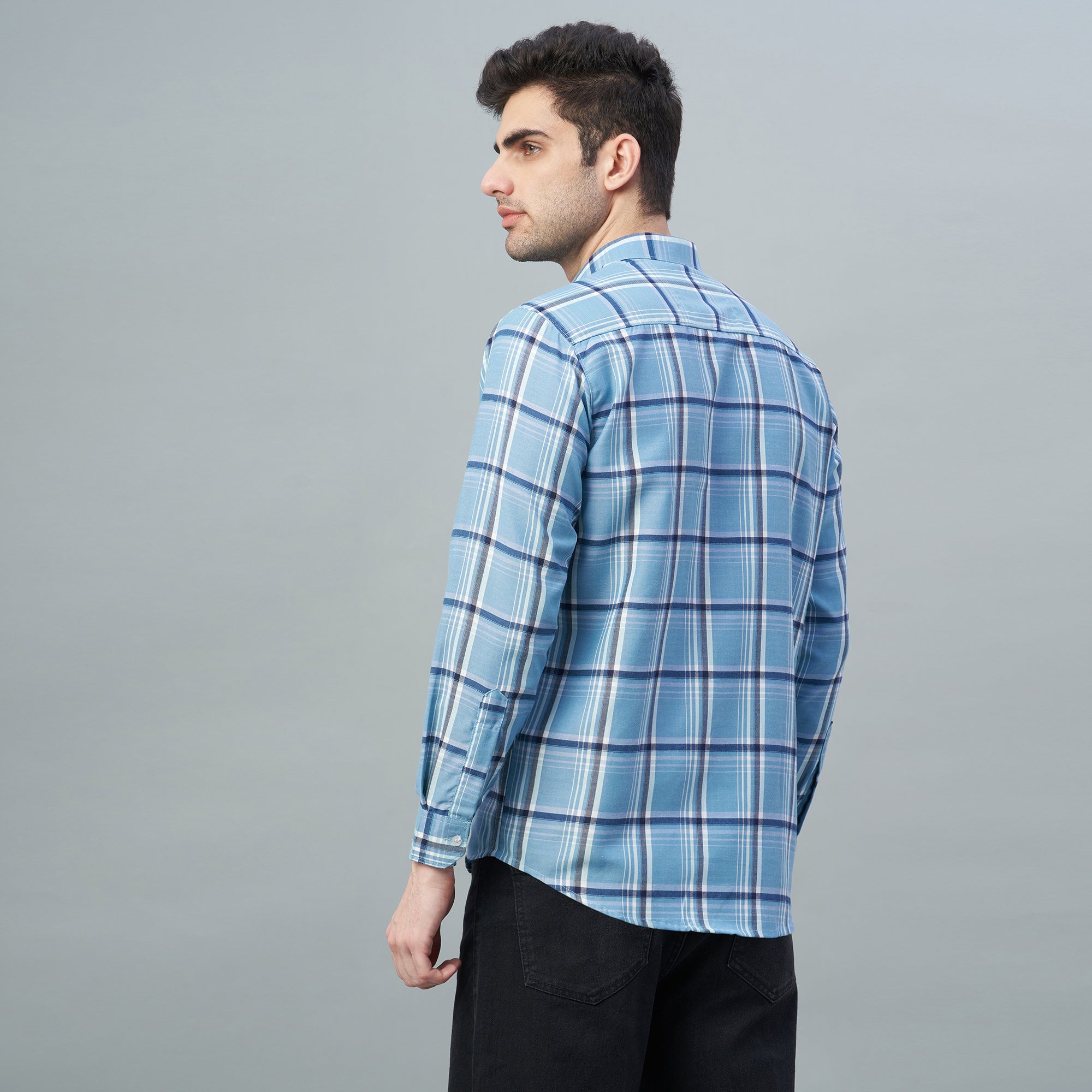 Men's White & Blue Checks 100% Cotton Shirt