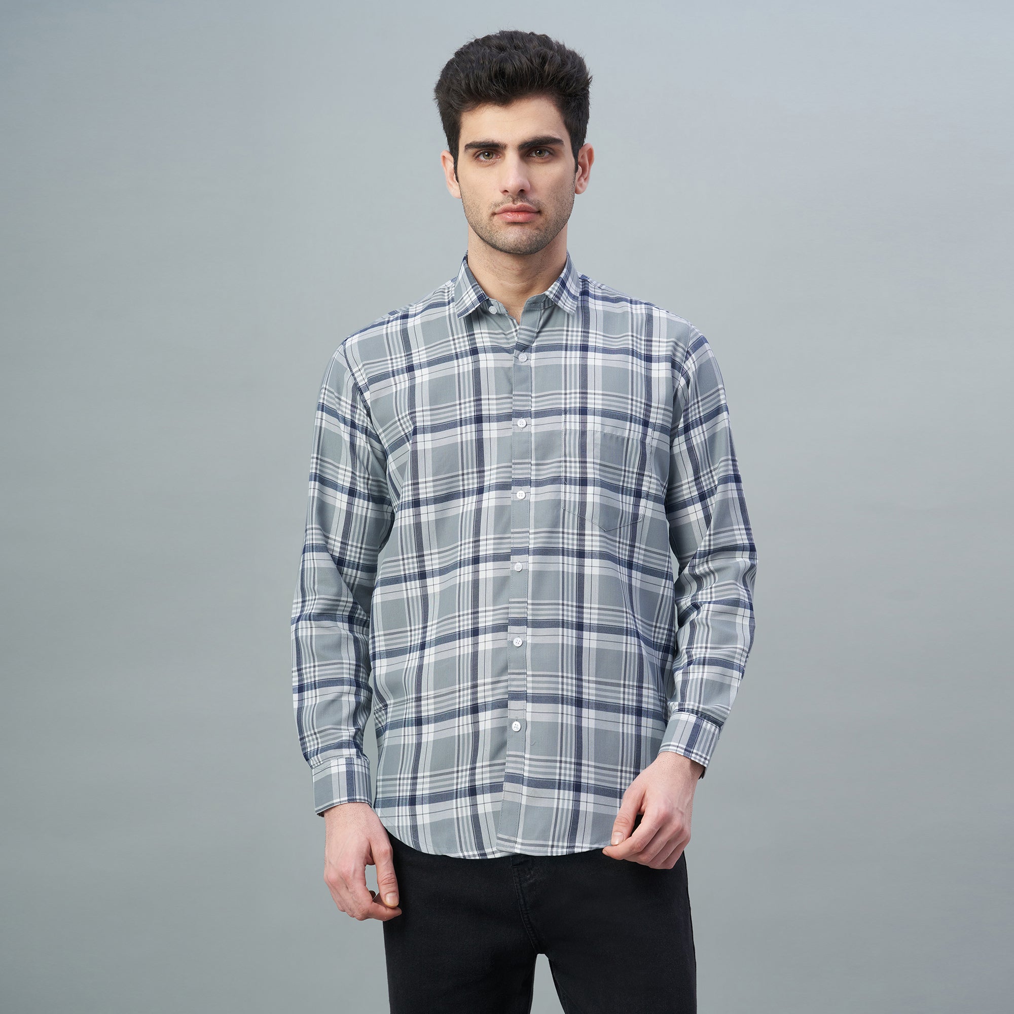 Men's Grey Checks 100% Cotton Shirt