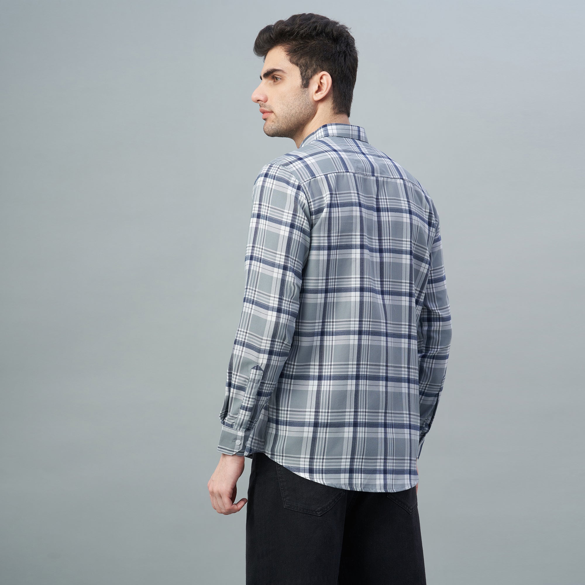 Men's Grey Checks 100% Cotton Shirt