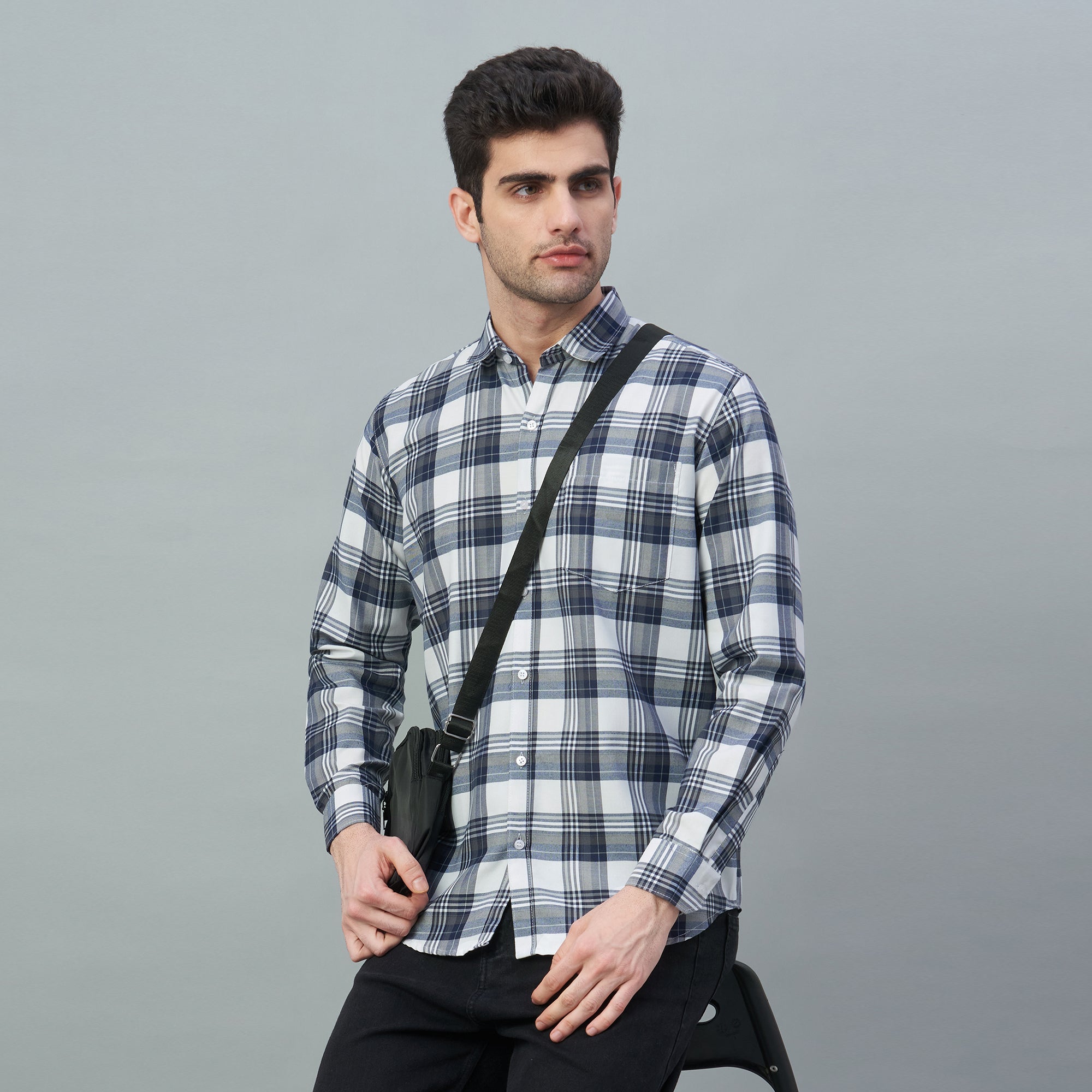 Men's Grey Checks 100% Cotton Shirt