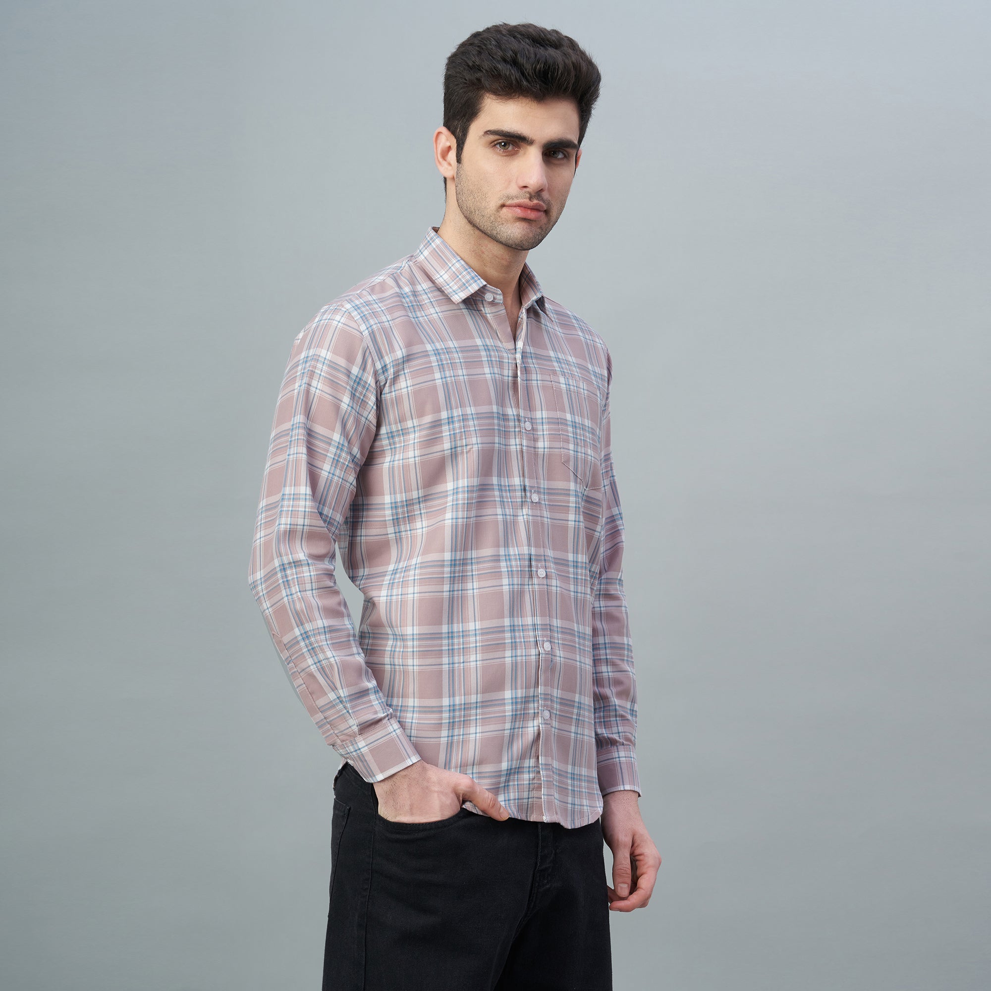 Men's Light Blue Checks 100% Cotton Shirt