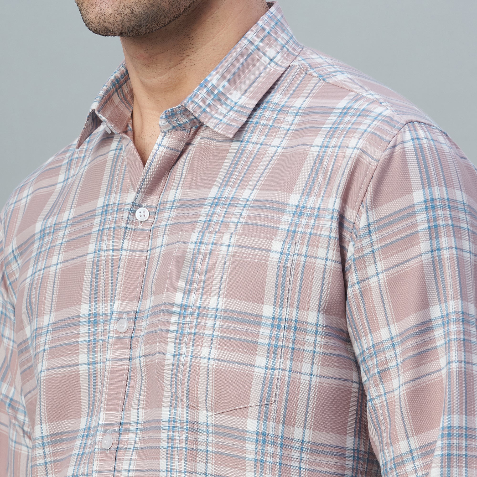 Men's Light Blue Checks 100% Cotton Shirt